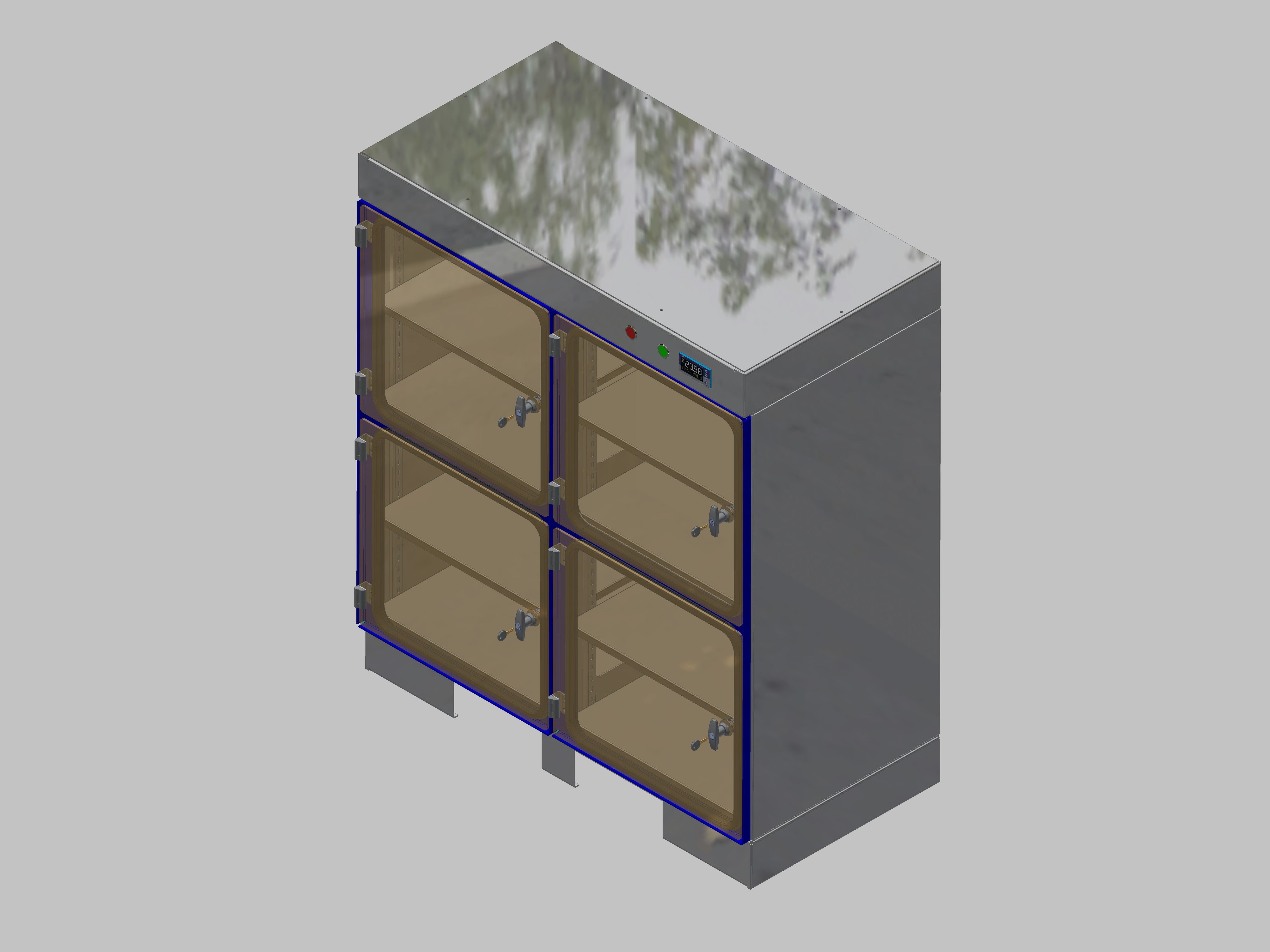Dry storage cabinet-ITN-1200-4 with 2 shelves per compartment and base design that can be accessed with adjustable feet