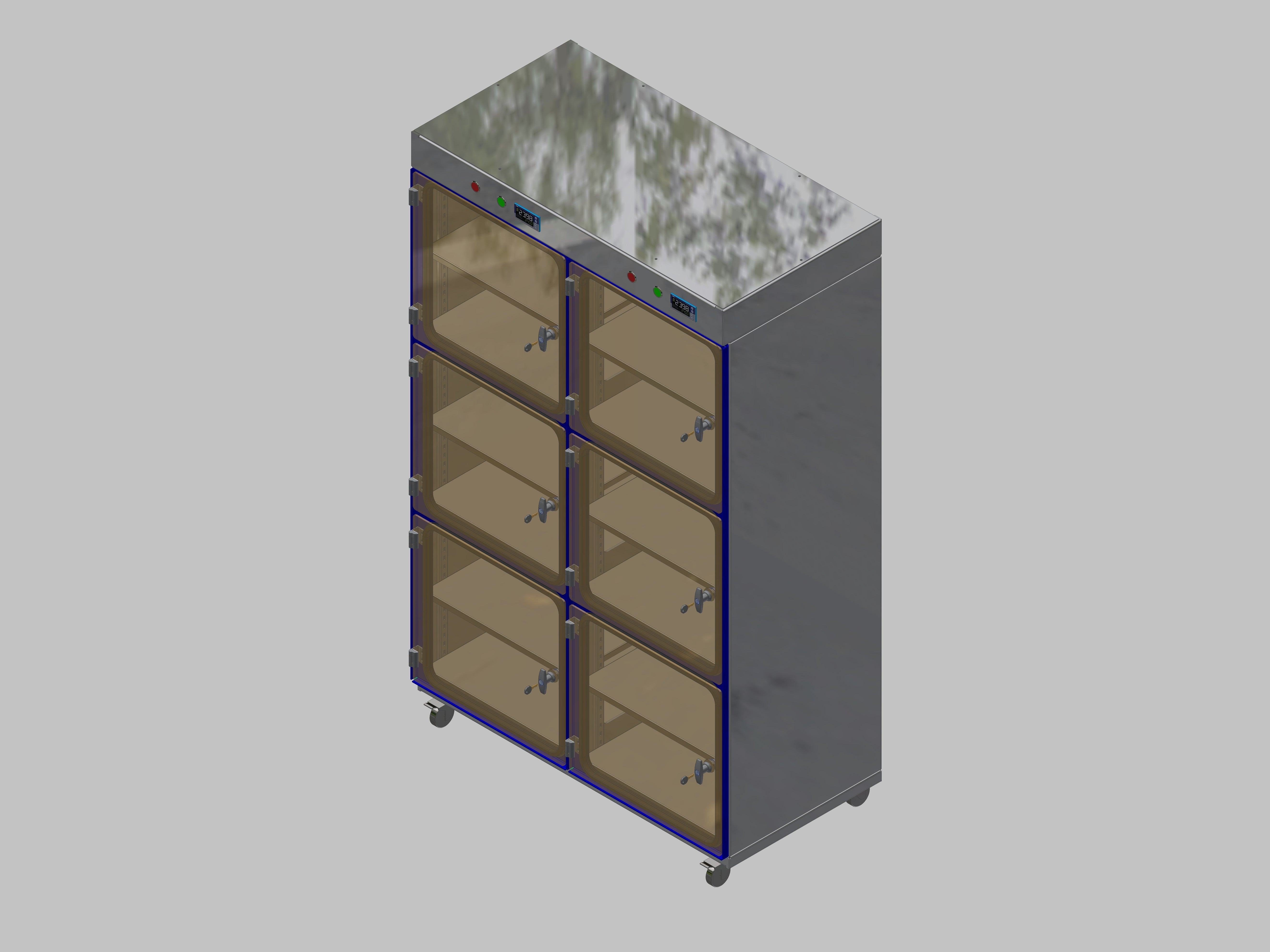 Dry storage cabinet-ITN-1200-6 with 2 shelves per compartment and base design with wheels