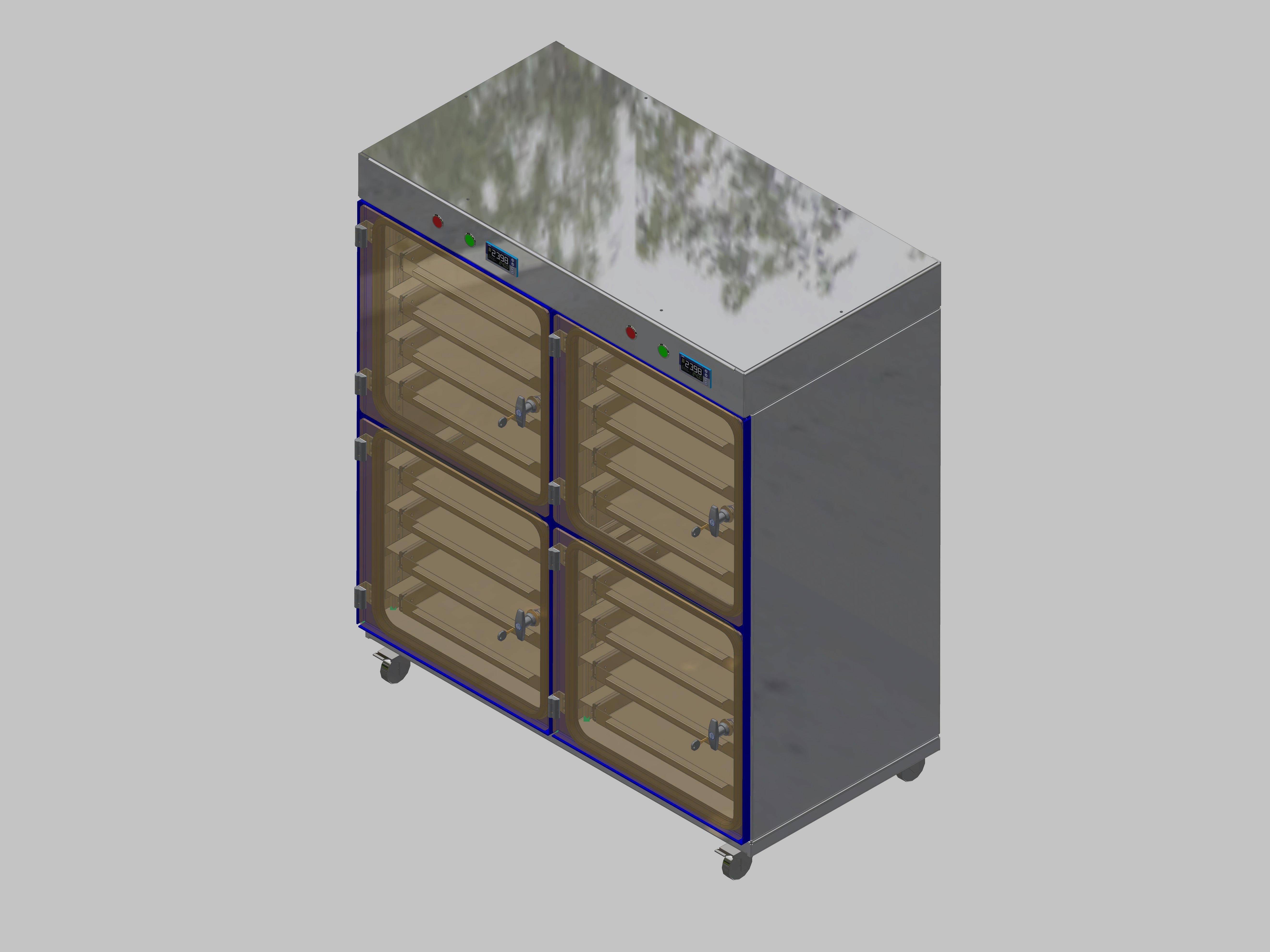 Dry storage cabinet-ITN-1200-4 with 4 drawers per compartment and base design with wheels
