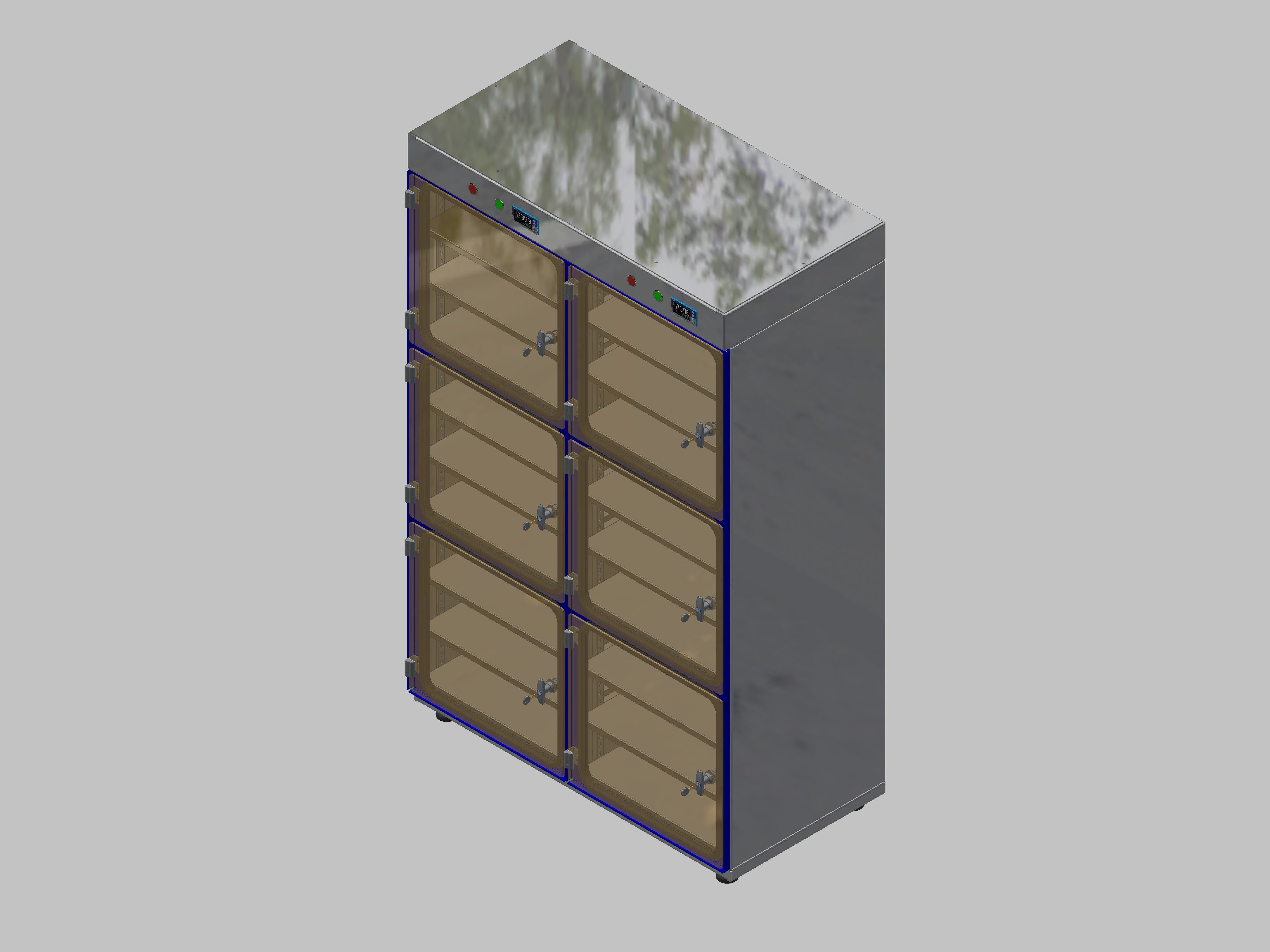 Dry storage cabinet-ITN-1200-6 with 3 shelves per compartment and base design with adjustable feet
