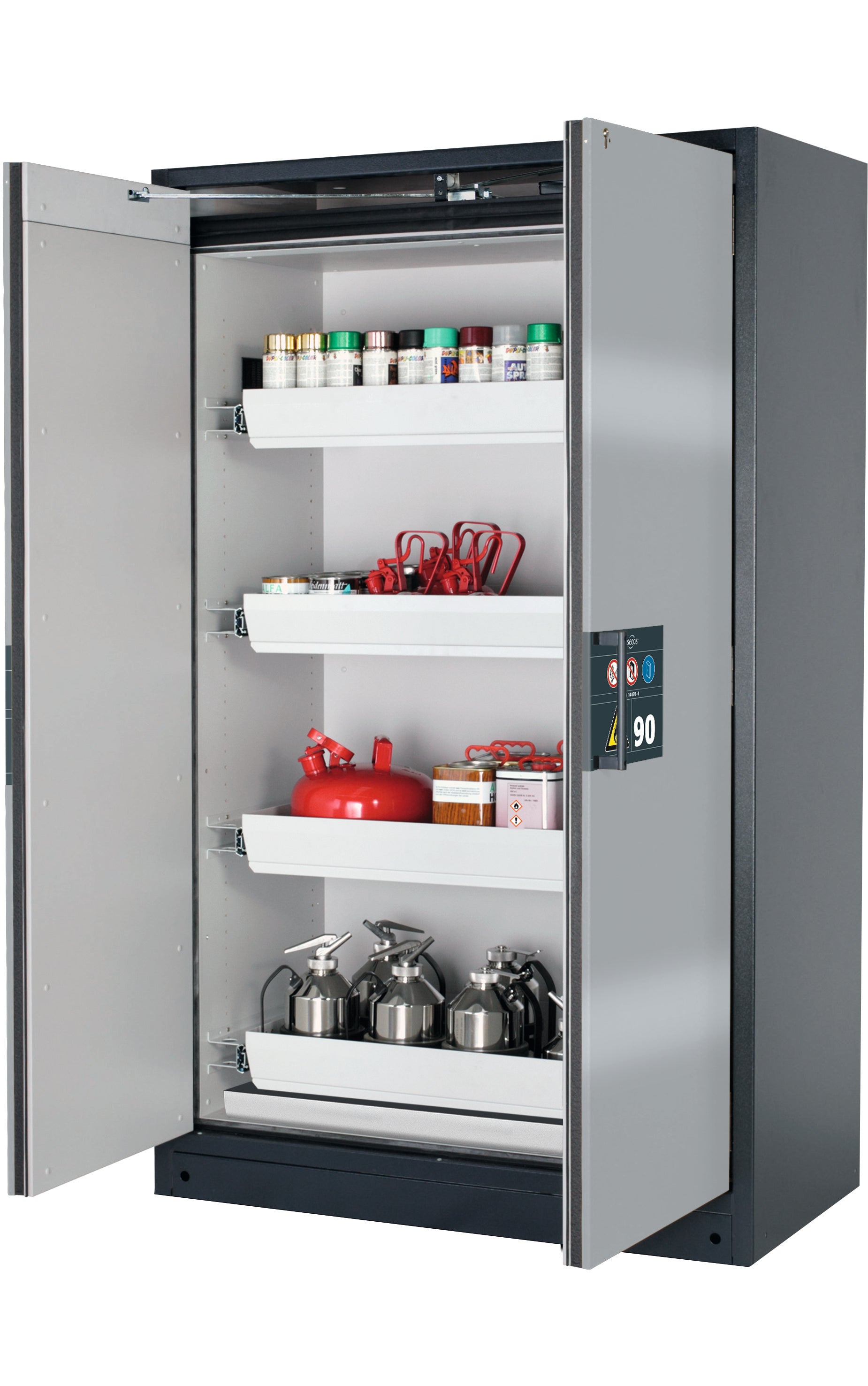 Type 90 safety storage cabinet Q-PEGASUS-90 model Q90.195.120.WDAC in asecos silver with 4x drawer (standard) (sheet steel),