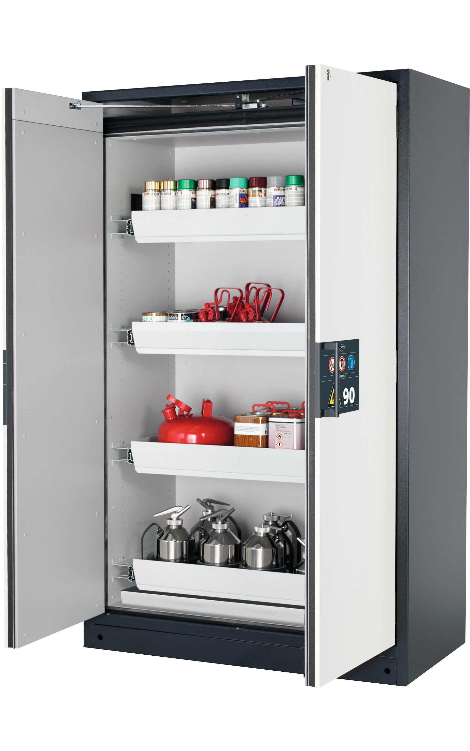 Type 90 safety storage cabinet Q-PEGASUS-90 model Q90.195.120.WDAC in pure white RAL 9010 with 4x drawer (standard) (sheet steel),