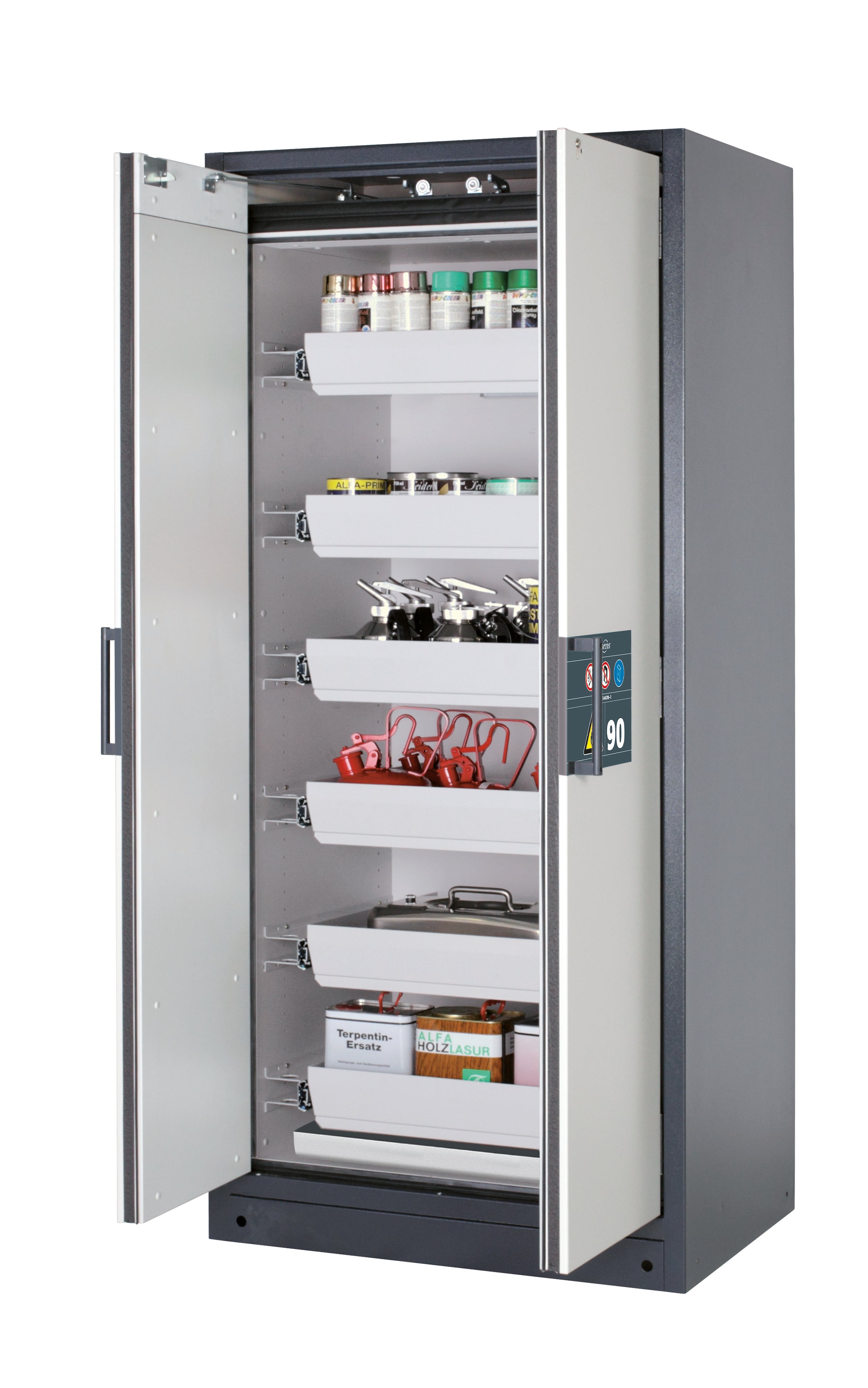 Type 90 safety storage cabinet Q-CLASSIC-90 model Q90.195.090 in light grey RAL 7035 with 6x drawer (standard) (sheet steel),