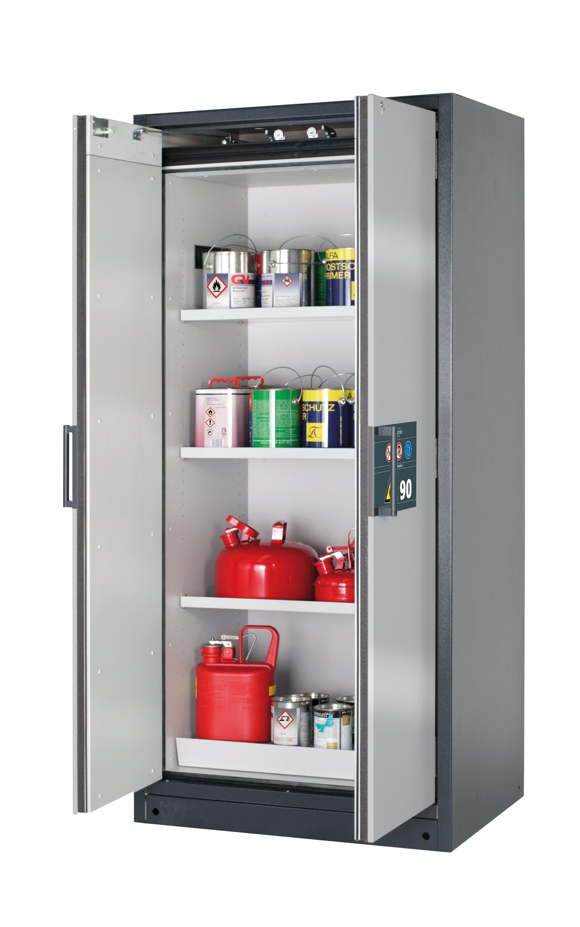 Type 90 safety storage cabinet Q-CLASSIC-90 model Q90.195.090 in asecos silver with 3x shelf standard (sheet steel),