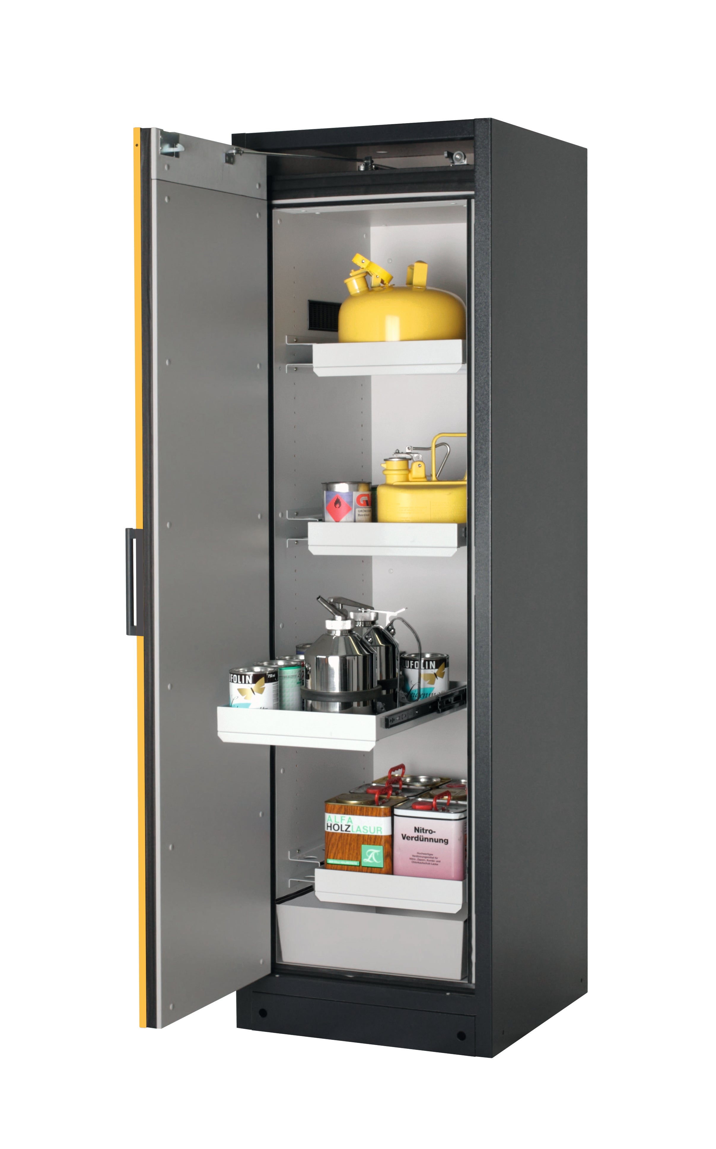 Type 90 safety storage cabinet Q-PEGASUS-90 model Q90.195.060.WDAC in warning yellow RAL 1004 with 3x drawer (standard) (sheet steel),