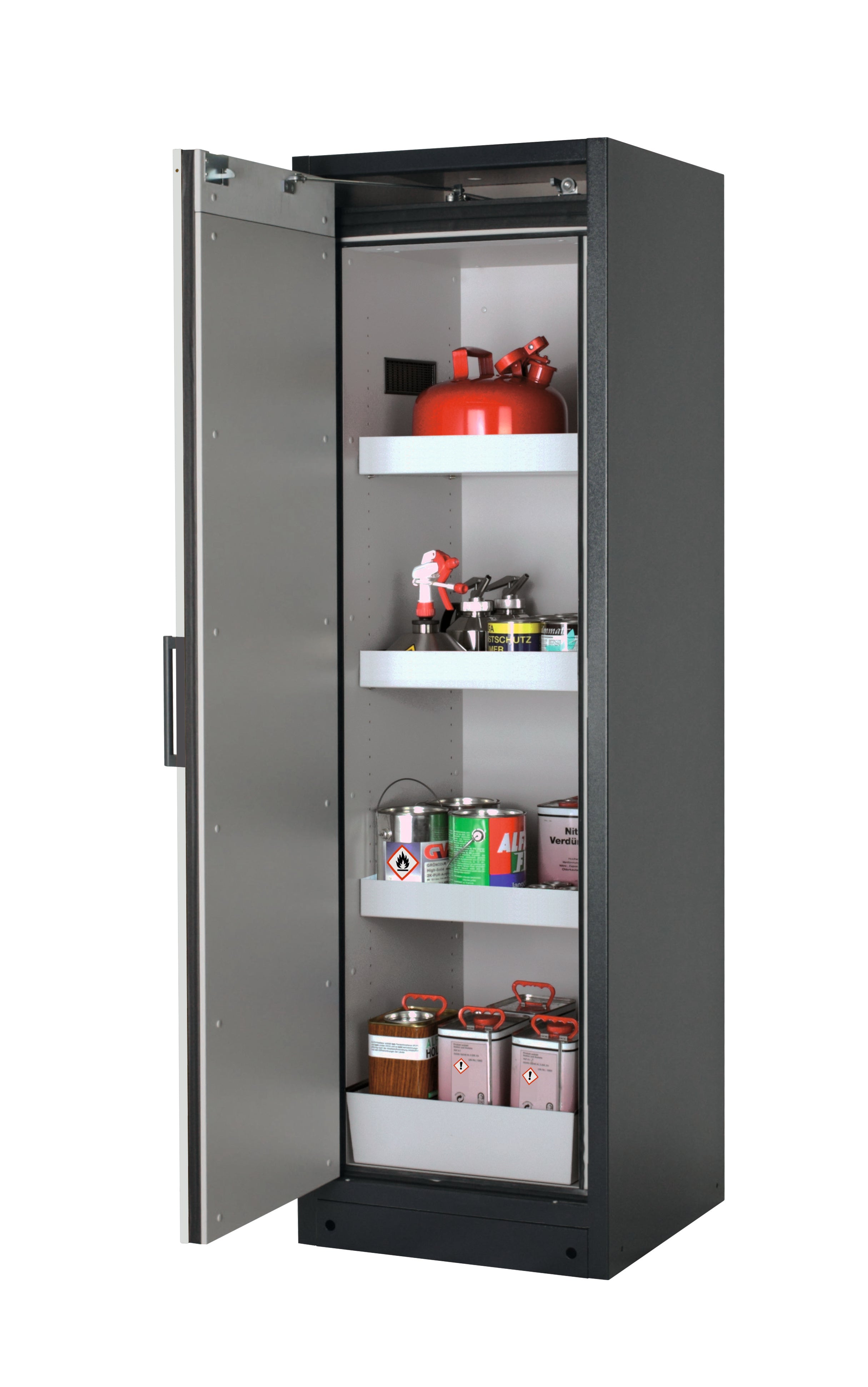 Type 90 safety storage cabinet Q-CLASSIC-90 model Q90.195.060 in light grey RAL 7035 with 3x tray shelf (standard) (sheet steel),