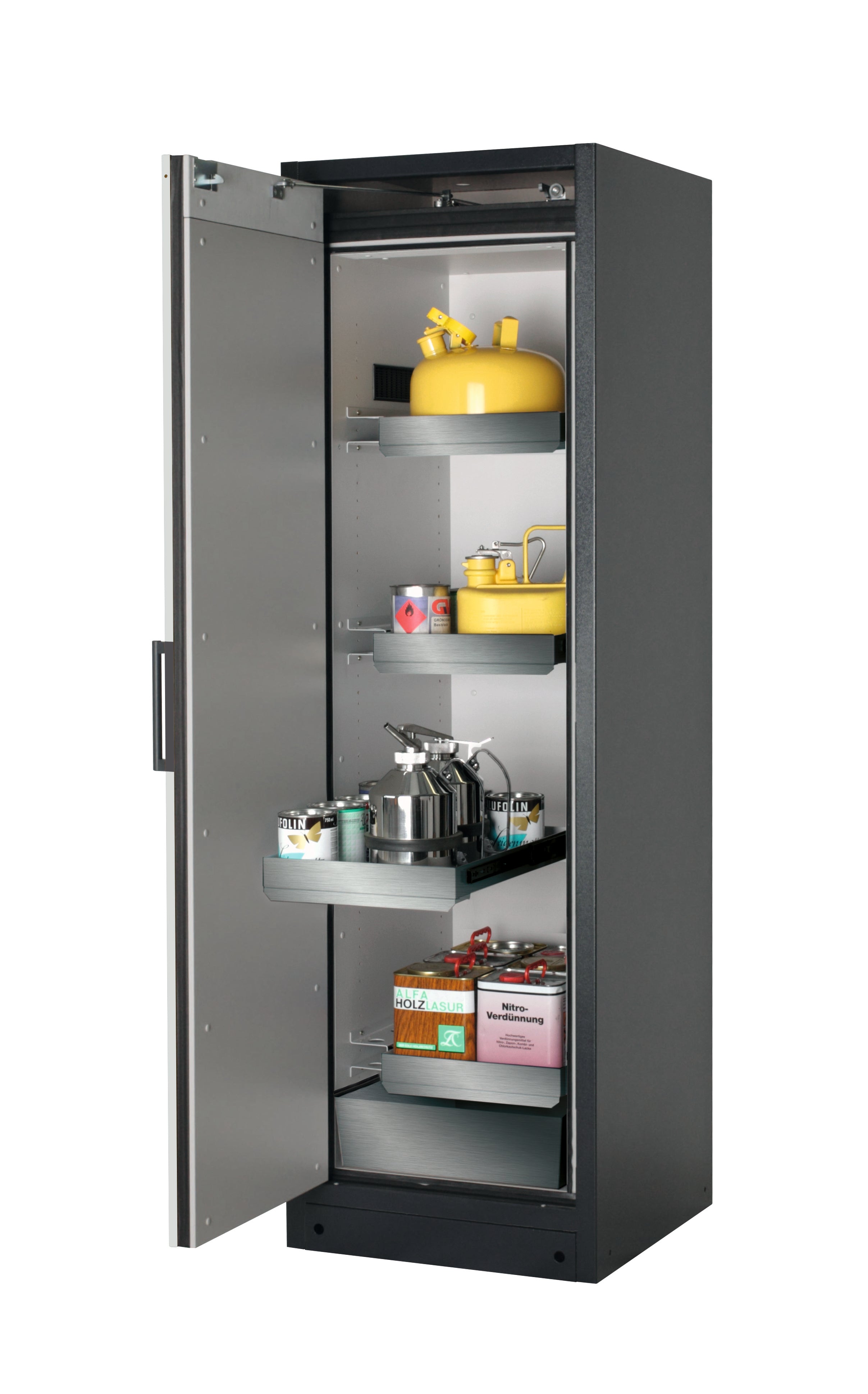 Type 90 safety storage cabinet Q-PEGASUS-90 model Q90.195.060.WDAC in light grey RAL 7035 with 3x drawer (standard) (stainless steel 1.4301),