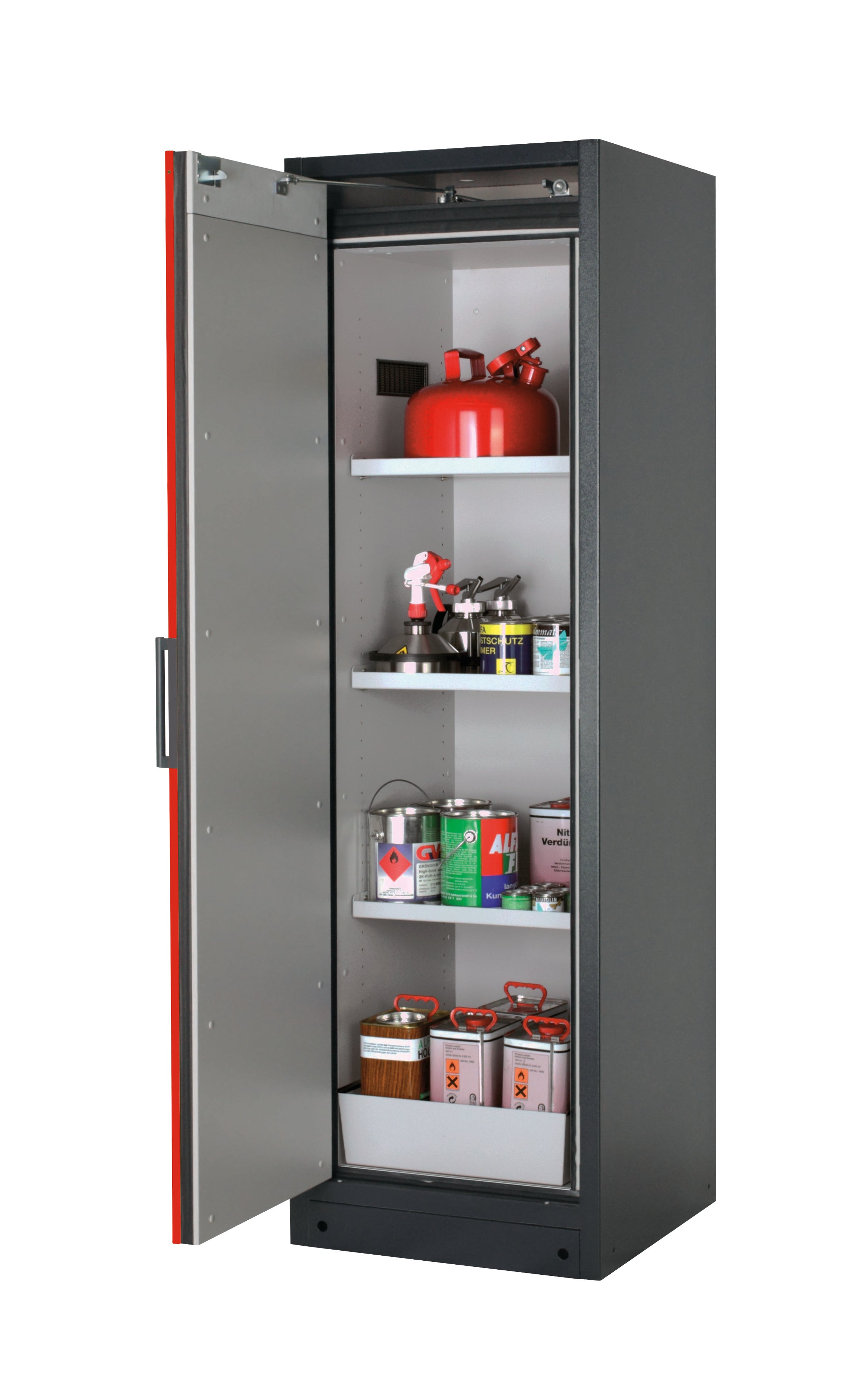 Type 90 safety storage cabinet Q-CLASSIC-90 model Q90.195.060 in traffic red RAL 3020 with 3x shelf standard (sheet steel),
