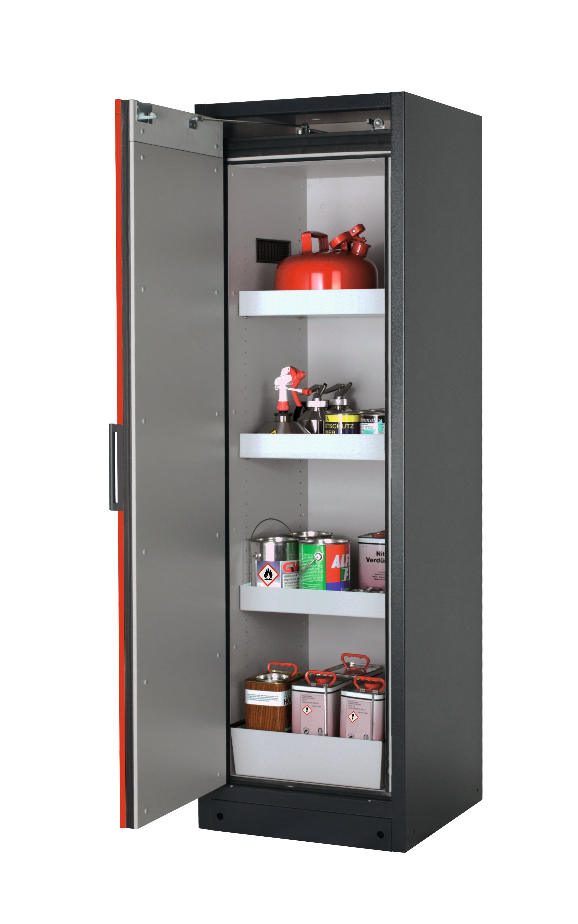 Type 90 safety storage cabinet Q-CLASSIC-90 model Q90.195.060 in traffic red RAL 3020 with 3x tray shelf (standard) (sheet steel),