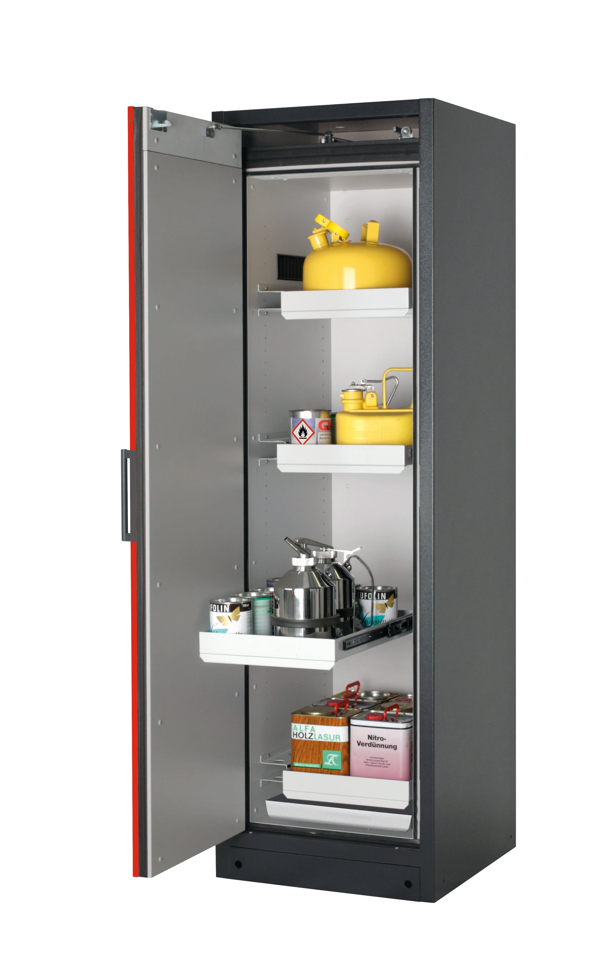 Type 90 safety storage cabinet Q-CLASSIC-90 model Q90.195.060 in traffic red RAL 3020 with 4x drawer (standard) (sheet steel),