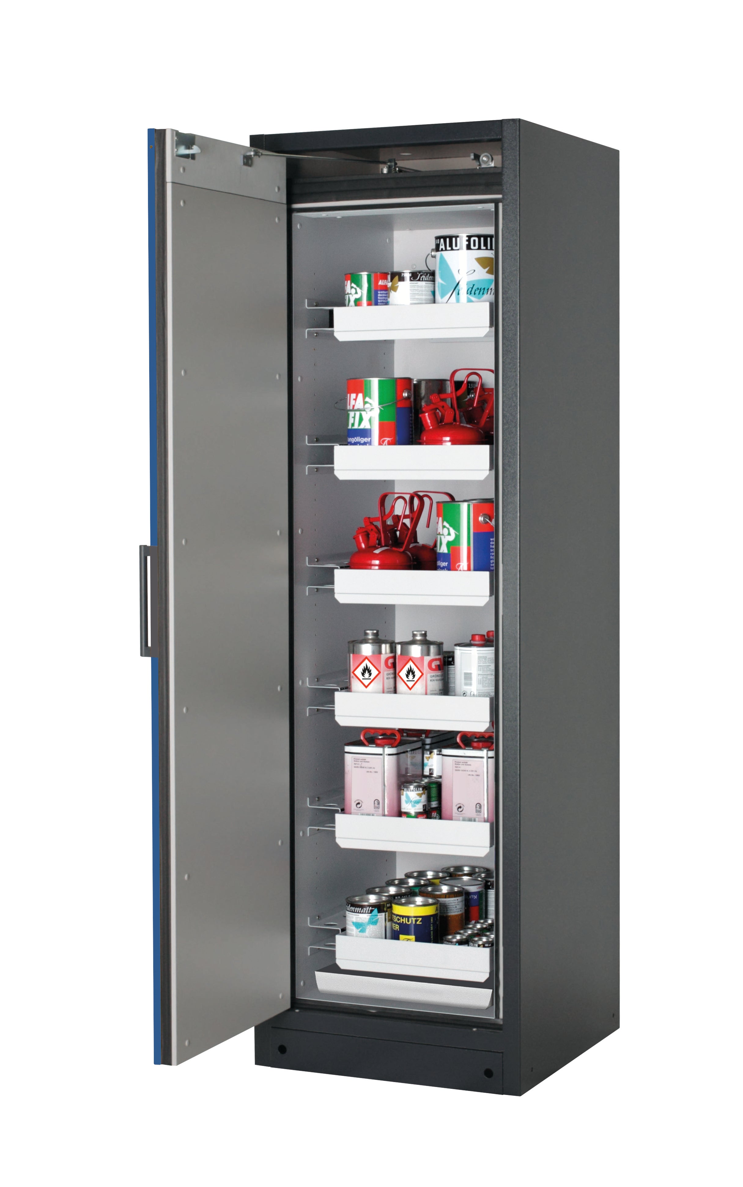 Type 90 safety storage cabinet Q-CLASSIC-90 model Q90.195.060 in gentian blue RAL 5010 with 6x drawer (standard) (sheet steel),