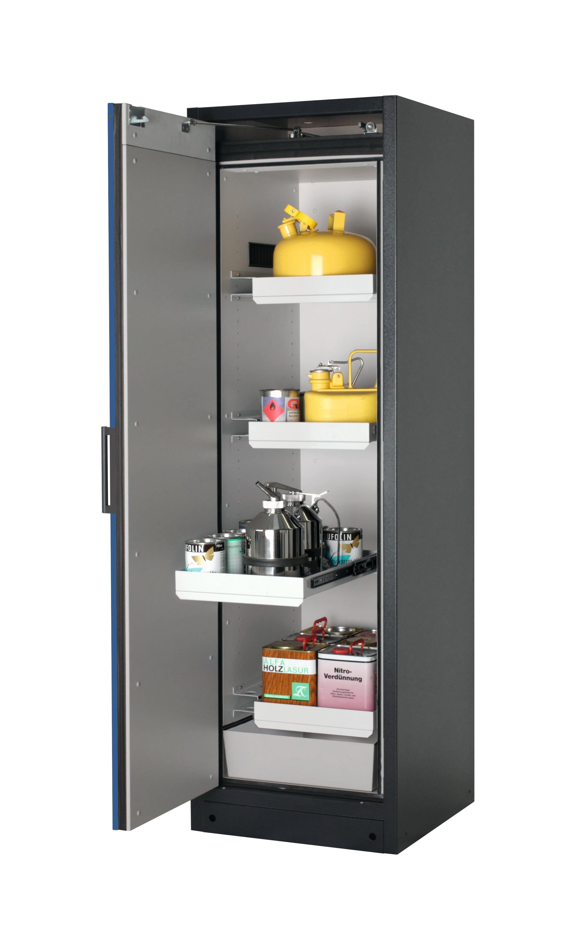Type 90 safety storage cabinet Q-CLASSIC-90 model Q90.195.060 in gentian blue RAL 5010 with 3x drawer (standard) (sheet steel),
