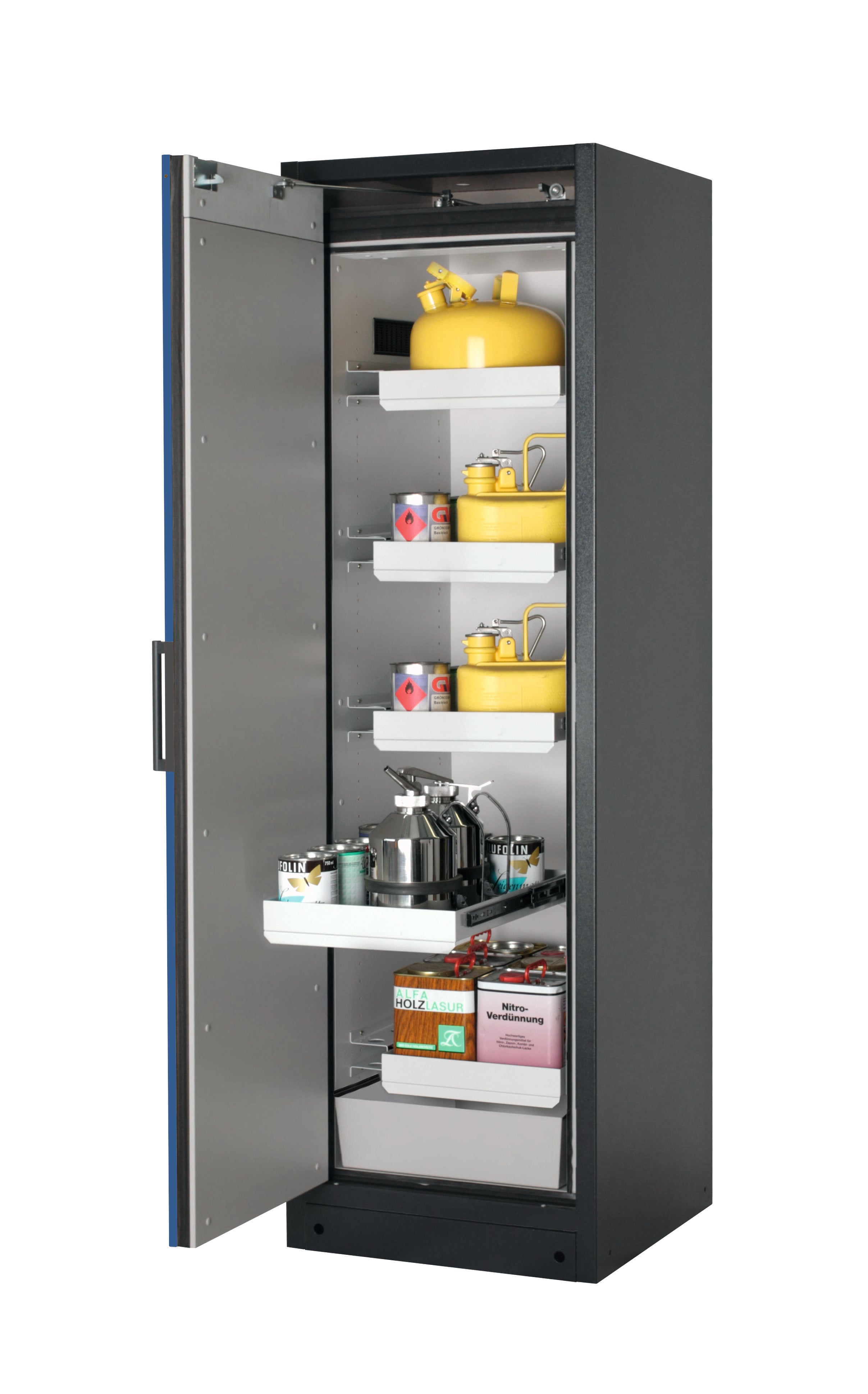Type 90 safety storage cabinet Q-CLASSIC-90 model Q90.195.060 in gentian blue RAL 5010 with 4x drawer (standard) (sheet steel),