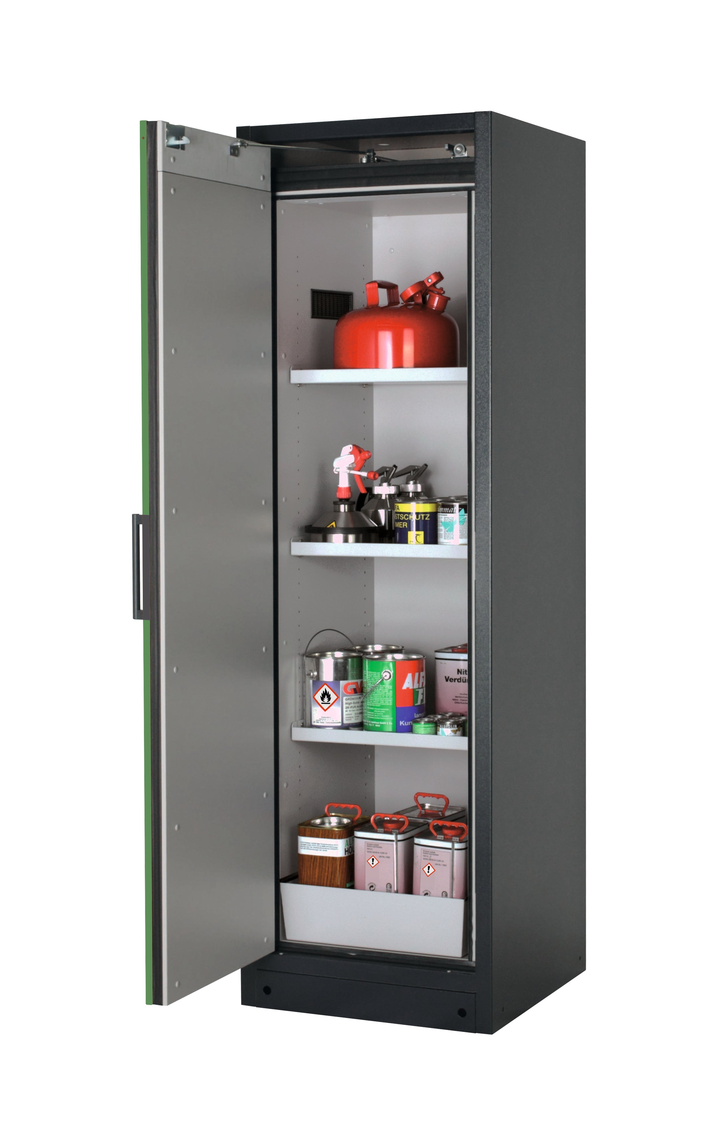 Type 90 safety storage cabinet Q-CLASSIC-90 model Q90.195.060 in reseda green RAL 6011 with 3x shelf standard (sheet steel),