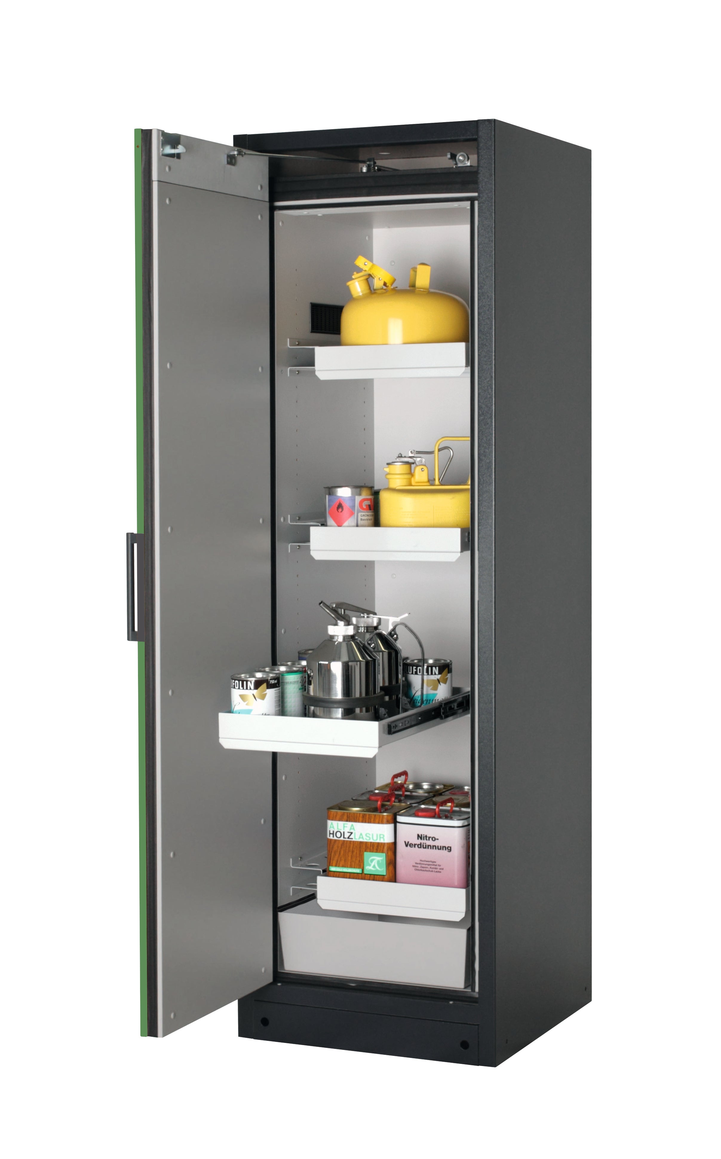 Type 90 safety storage cabinet Q-PEGASUS-90 model Q90.195.060.WDAC in reseda green RAL 6011 with 3x drawer (standard) (sheet steel),