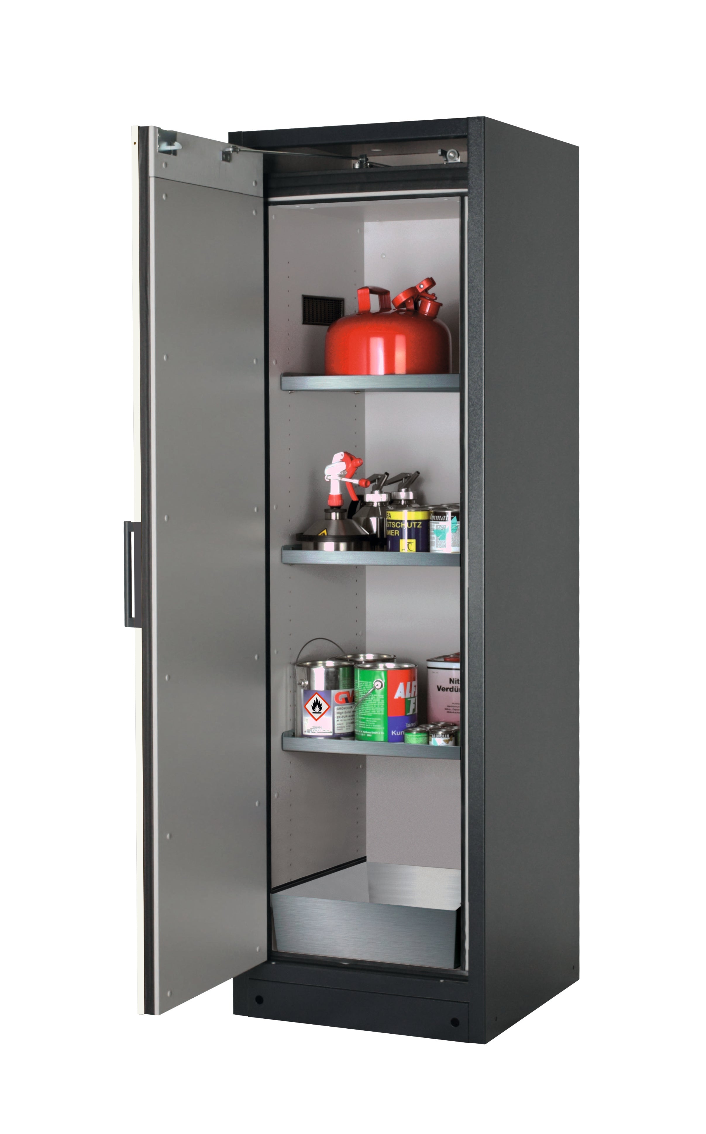 Type 90 safety storage cabinet Q-CLASSIC-90 model Q90.195.060 in asecos silver with 3x shelf standard (stainless steel 1.4301),