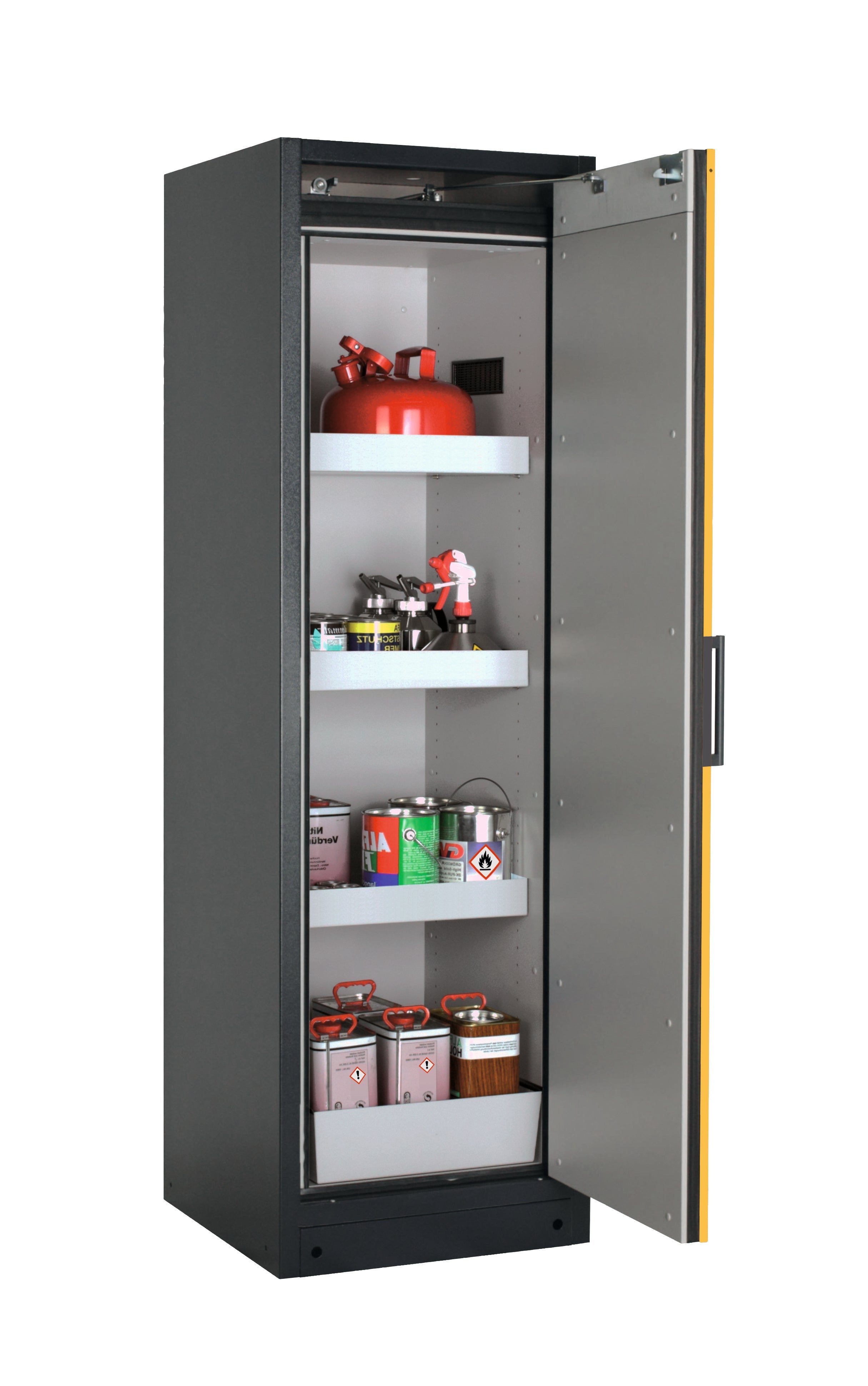 Type 90 safety storage cabinet Q-CLASSIC-90 model Q90.195.060.R in warning yellow RAL 1004 with 3x tray shelf (standard) (sheet steel),