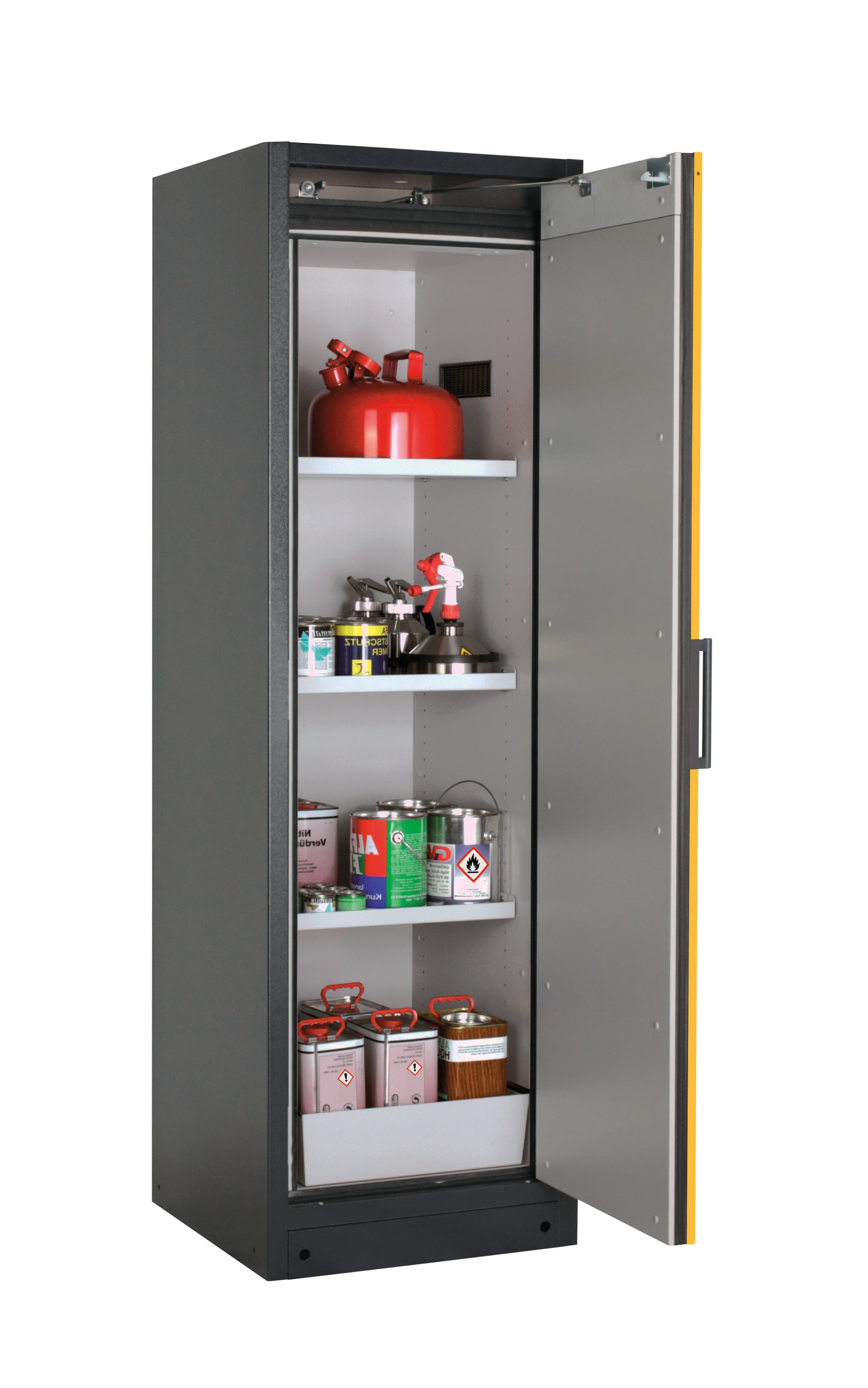 Type 90 safety storage cabinet Q-CLASSIC-90 model Q90.195.060.R in warning yellow RAL 1004 with 3x shelf standard (sheet steel),