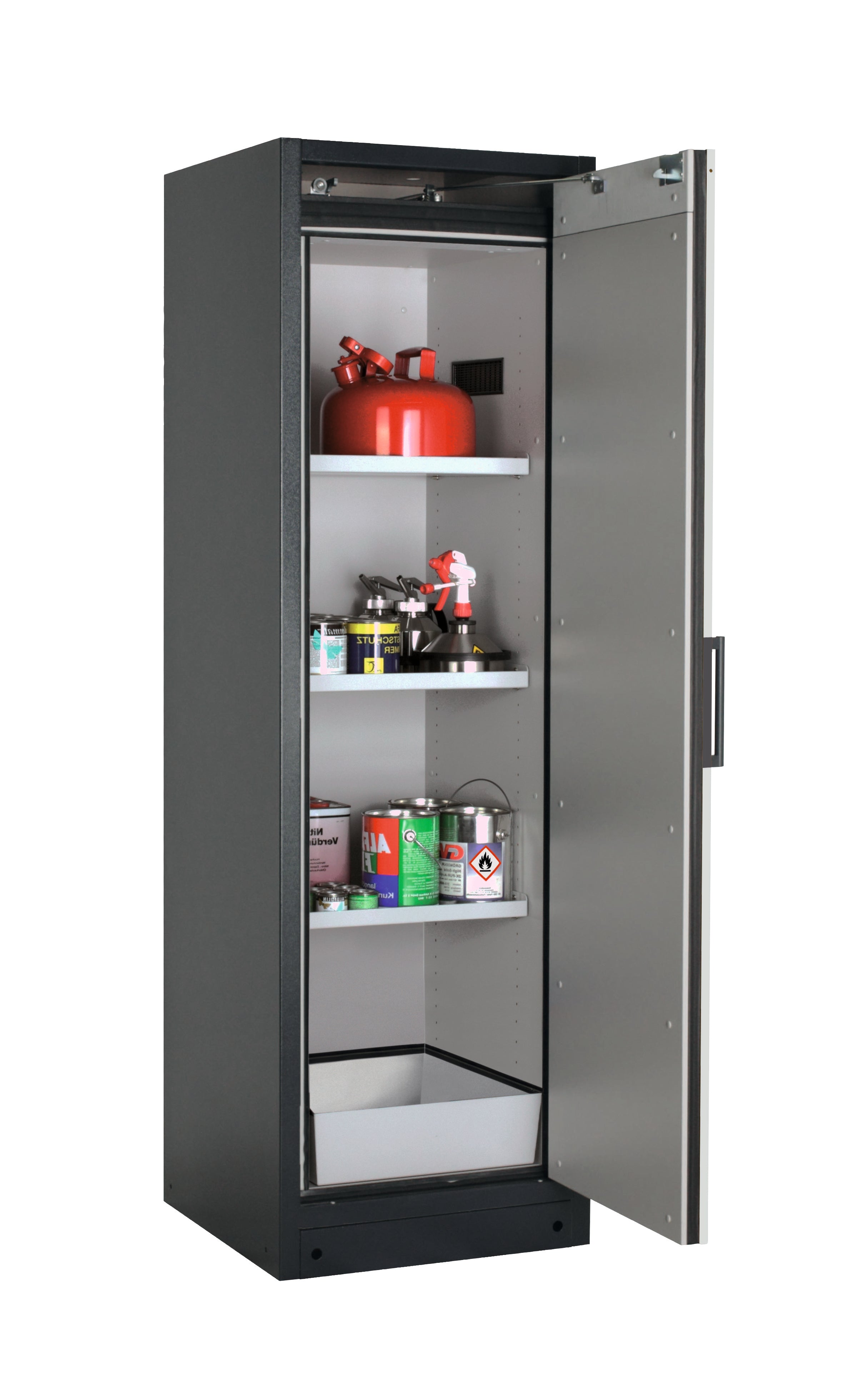 Type 90 safety storage cabinet Q-CLASSIC-90 model Q90.195.060.R in light grey RAL 7035 with 3x shelf standard (sheet steel),