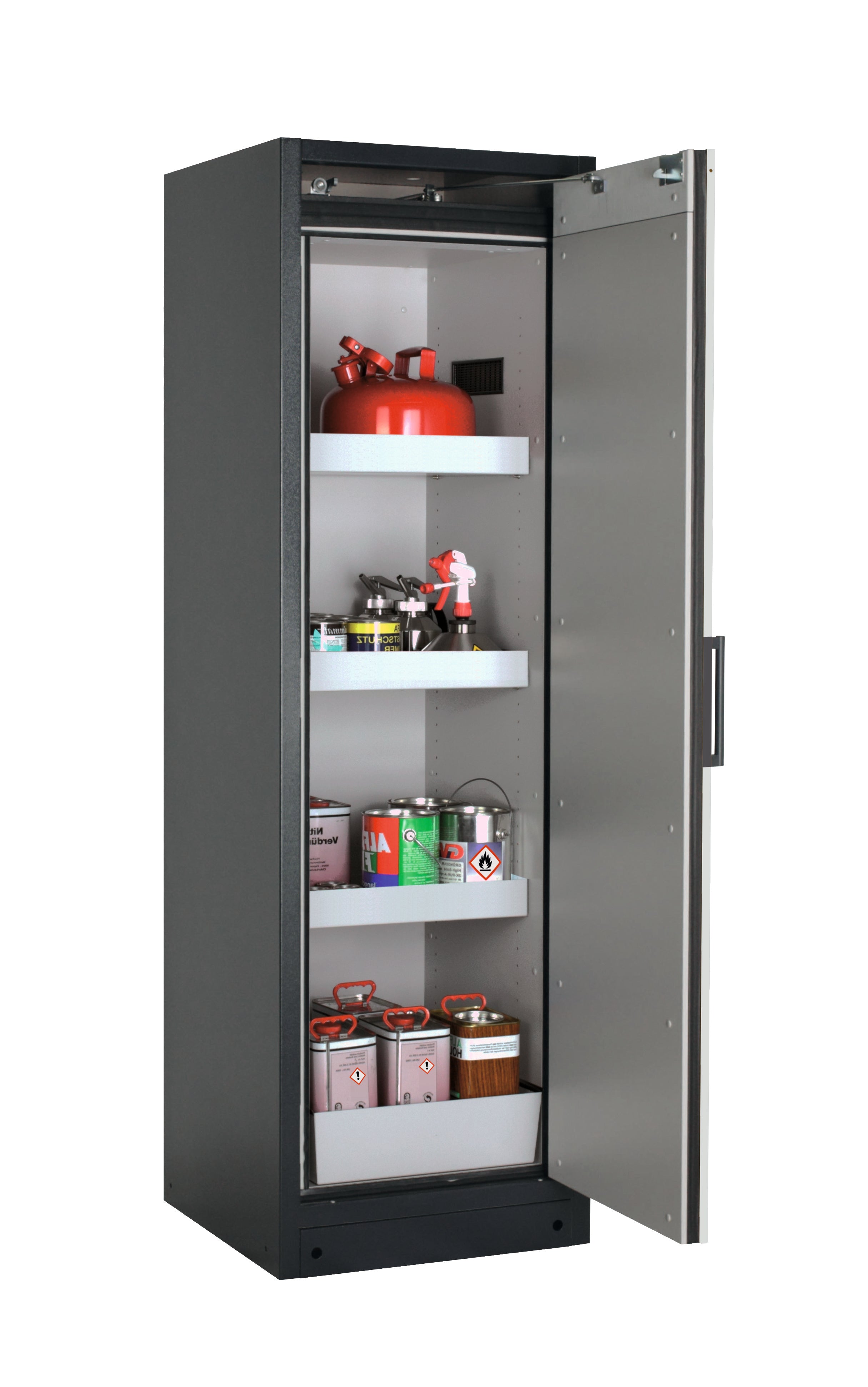 Type 90 safety storage cabinet Q-CLASSIC-90 model Q90.195.060.R in light grey RAL 7035 with 3x tray shelf (standard) (sheet steel),