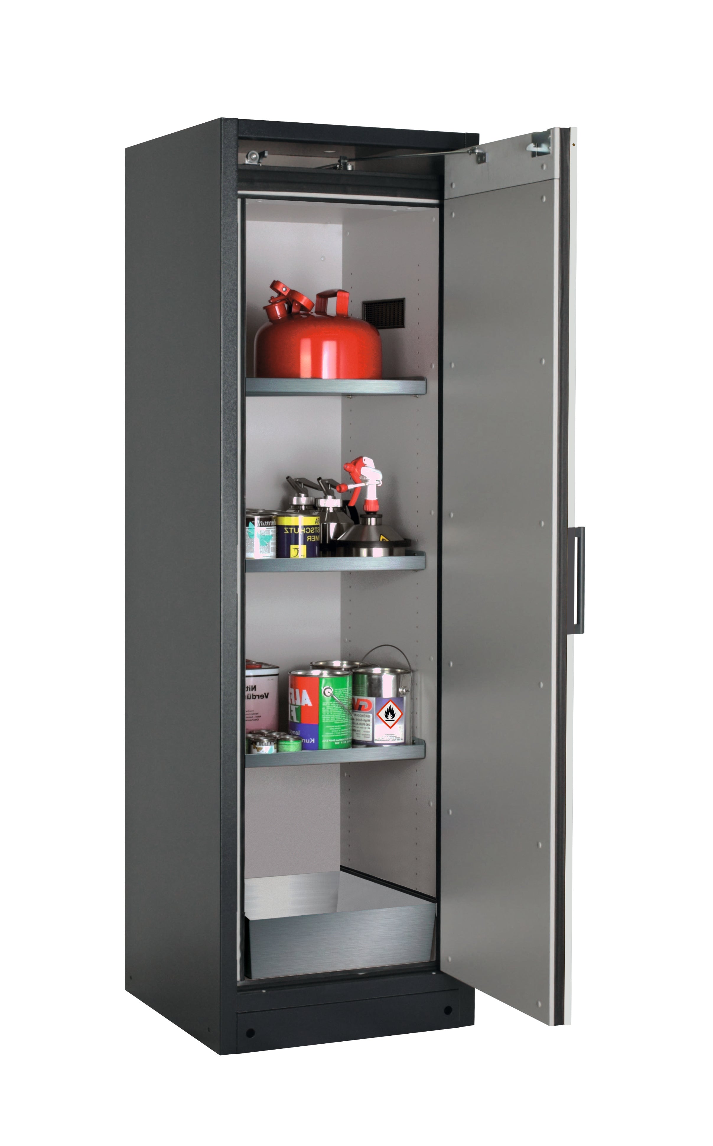Type 90 safety storage cabinet Q-CLASSIC-90 model Q90.195.060.R in light grey RAL 7035 with 3x shelf standard (stainless steel 1.4301),