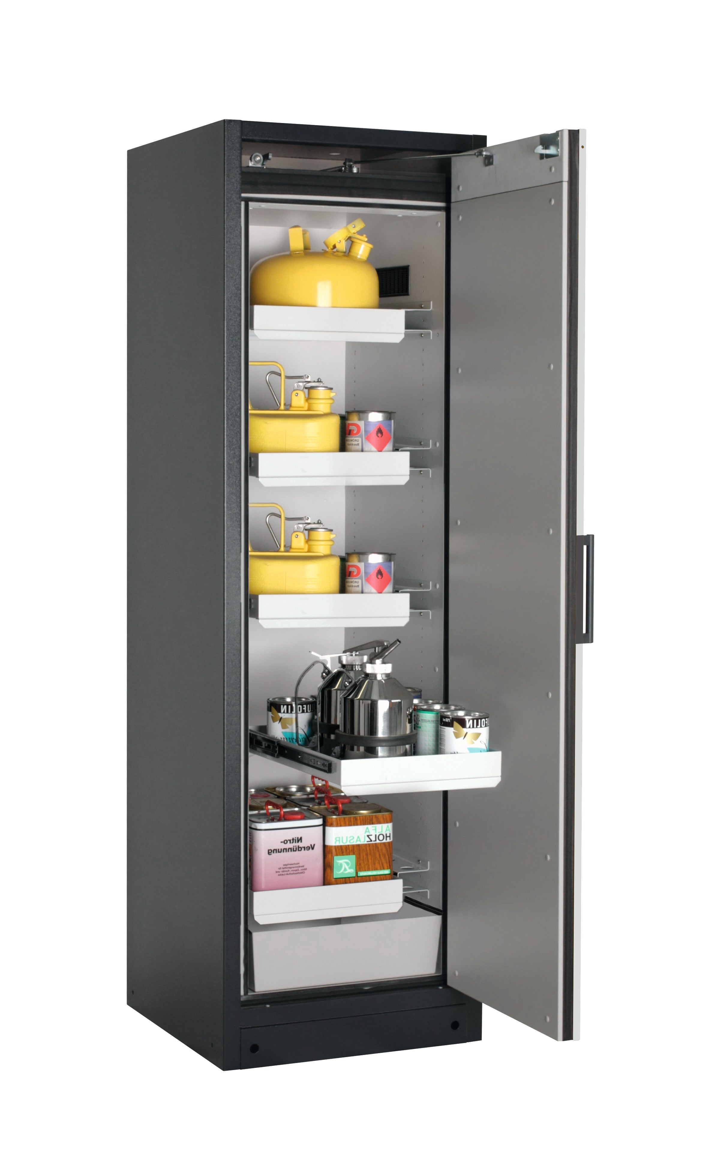 Type 90 safety storage cabinet Q-CLASSIC-90 model Q90.195.060.R in light grey RAL 7035 with 4x drawer (standard) (sheet steel),