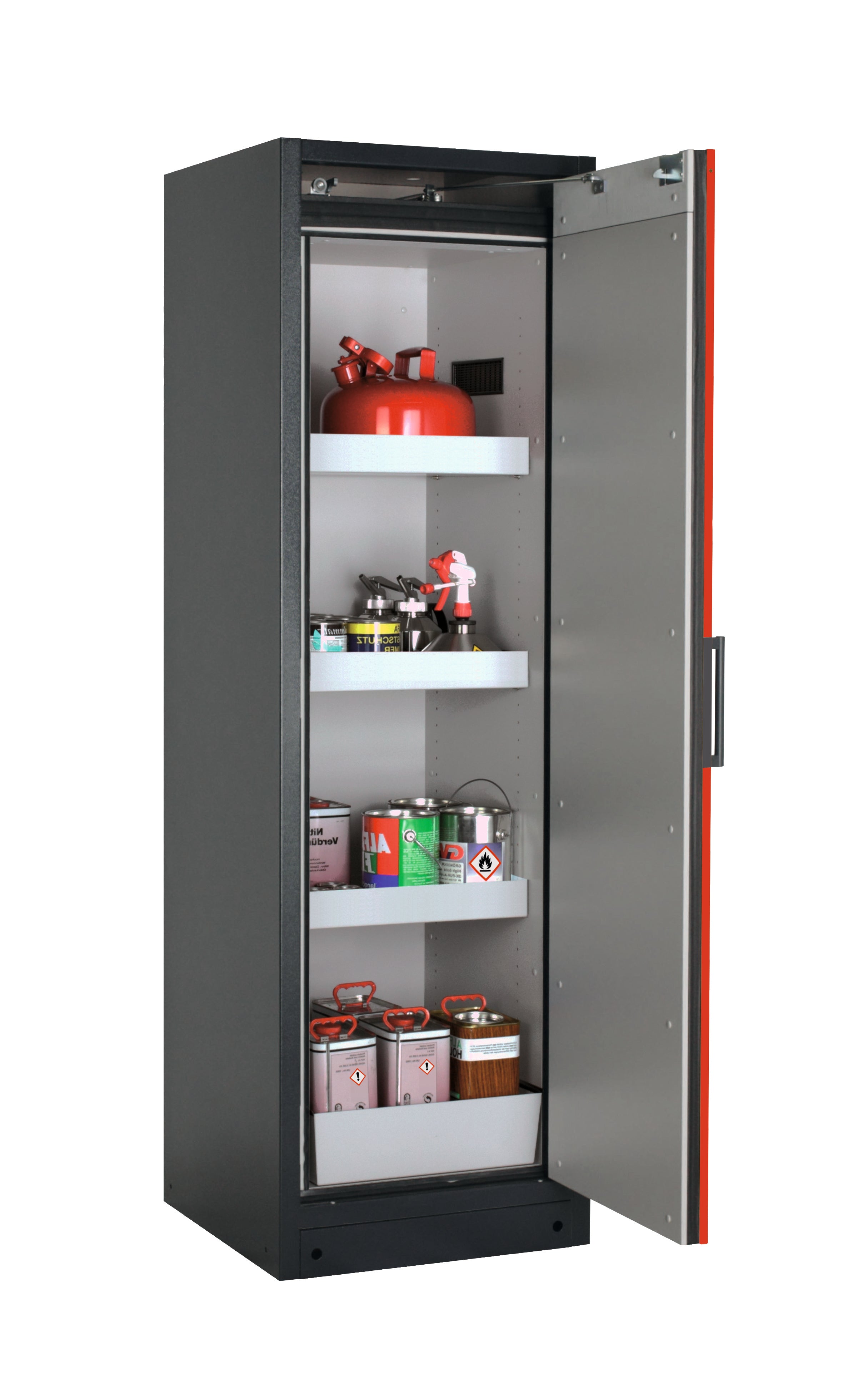 Type 90 safety storage cabinet Q-CLASSIC-90 model Q90.195.060.R in traffic red RAL 3020 with 3x tray shelf (standard) (sheet steel),