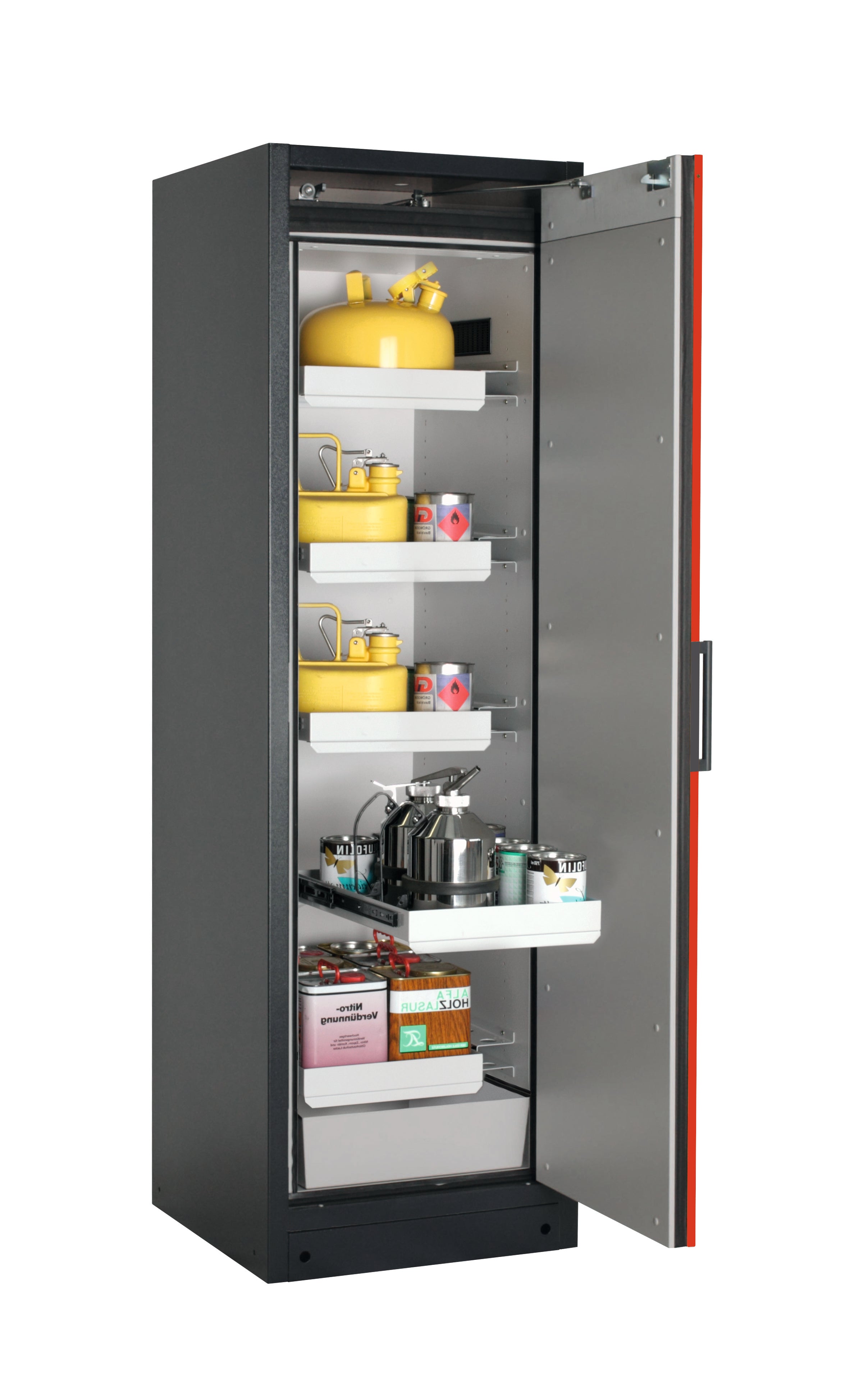 Type 90 safety storage cabinet Q-CLASSIC-90 model Q90.195.060.R in traffic red RAL 3020 with 4x drawer (standard) (sheet steel),