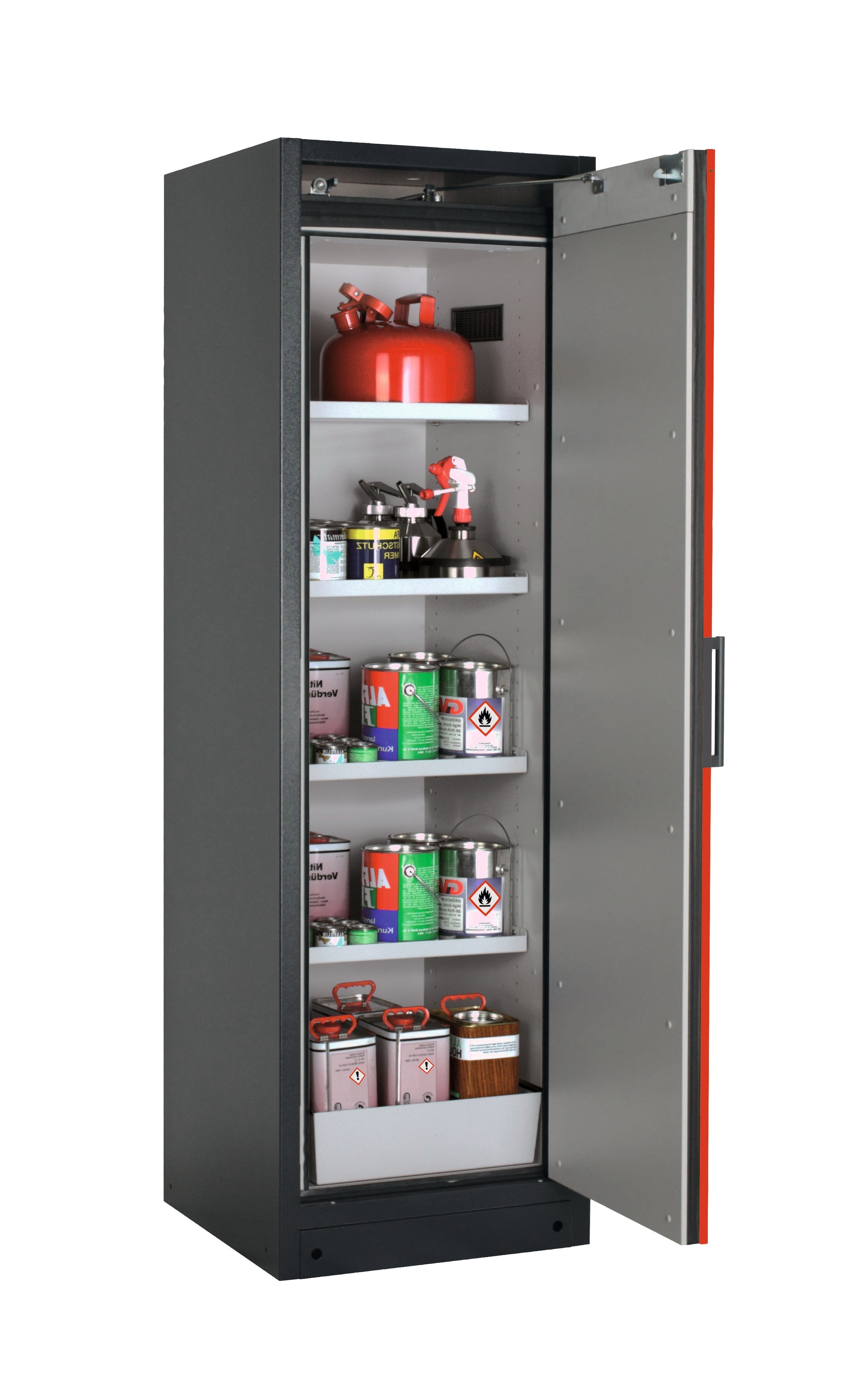Type 90 safety storage cabinet Q-CLASSIC-90 model Q90.195.060.R in traffic red RAL 3020 with 4x shelf standard (sheet steel),
