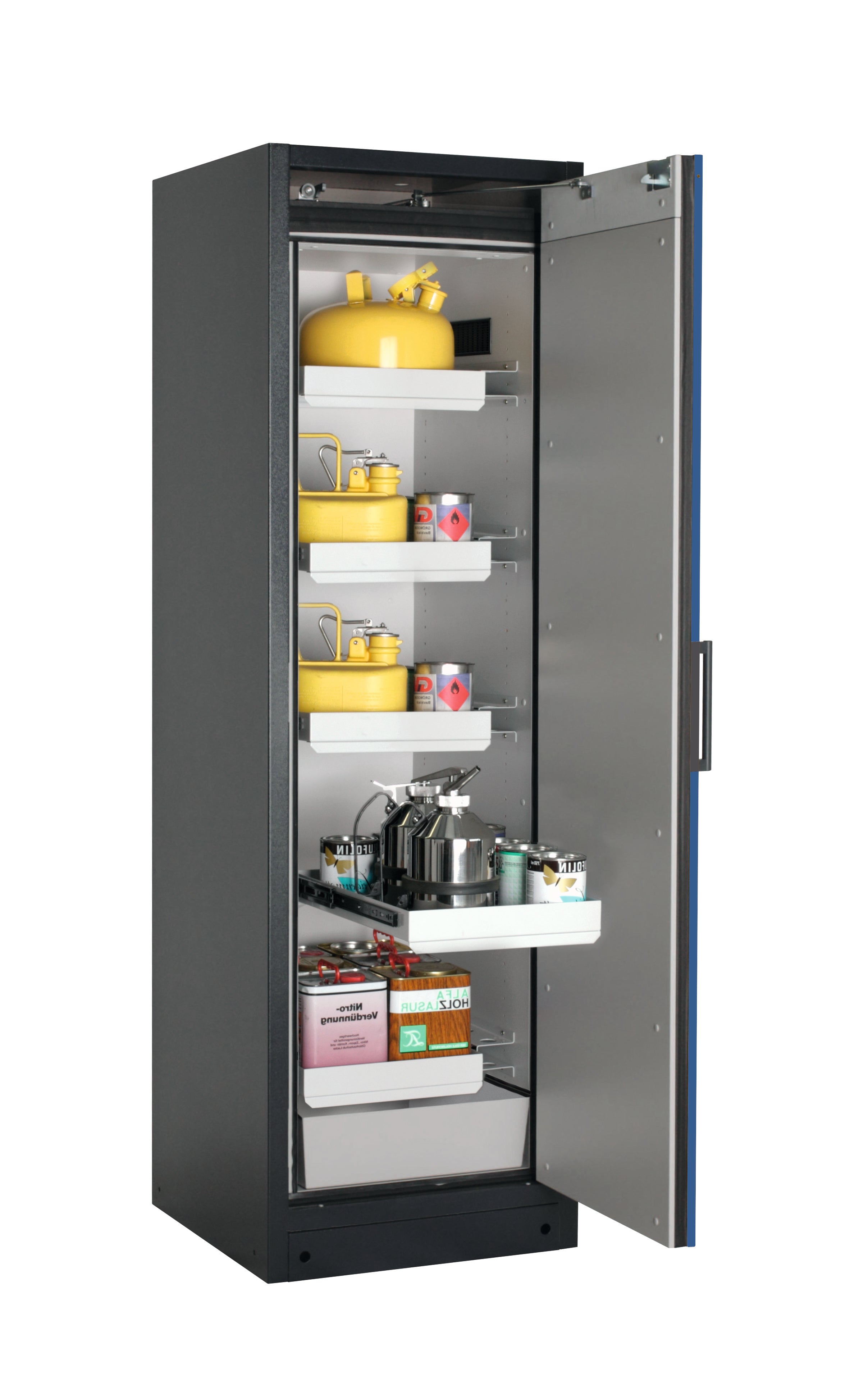 Type 90 safety storage cabinet Q-CLASSIC-90 model Q90.195.060.R in gentian blue RAL 5010 with 4x drawer (standard) (sheet steel),