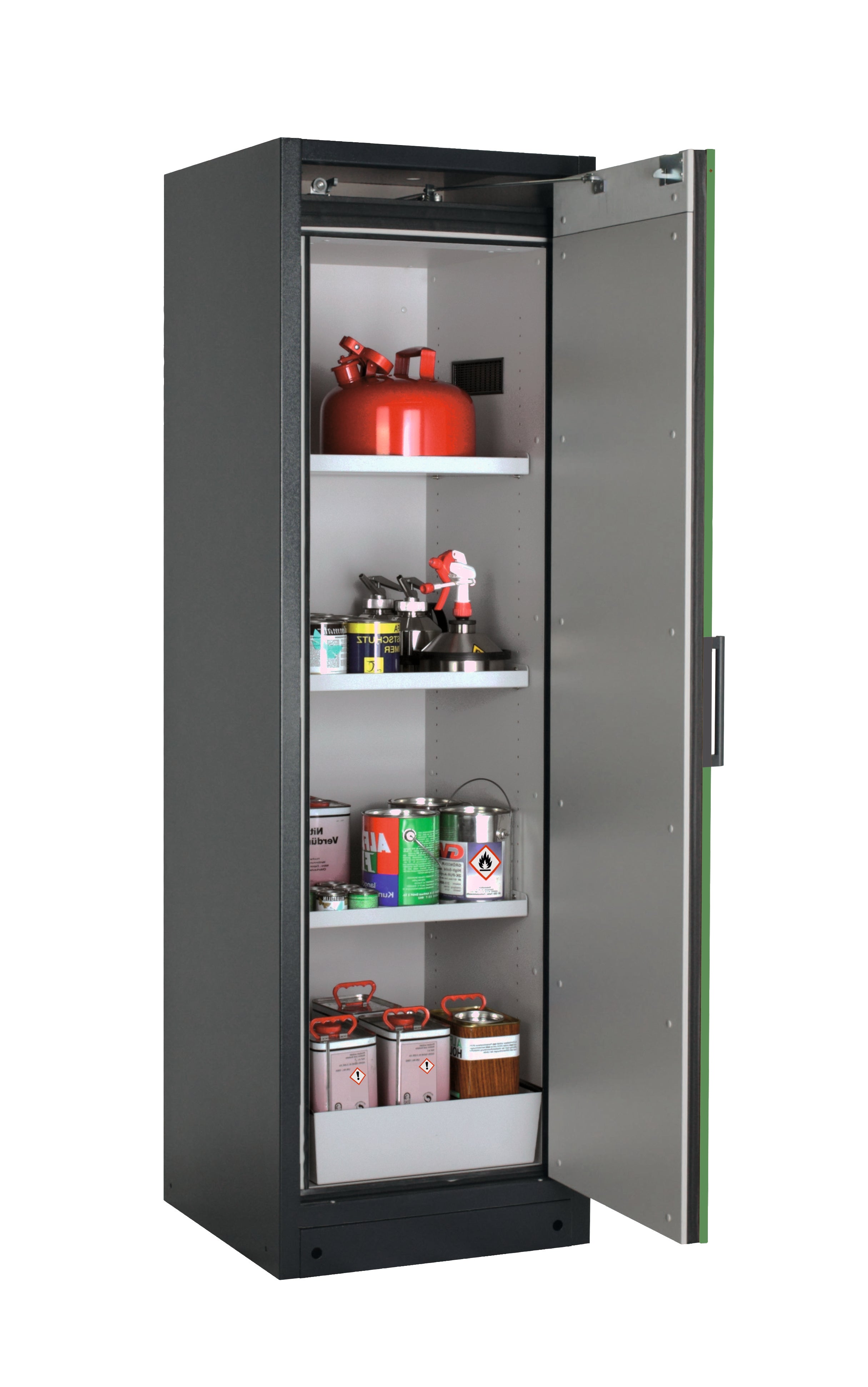Type 90 safety storage cabinet Q-CLASSIC-90 model Q90.195.060.R in reseda green RAL 6011 with 3x shelf standard (sheet steel),