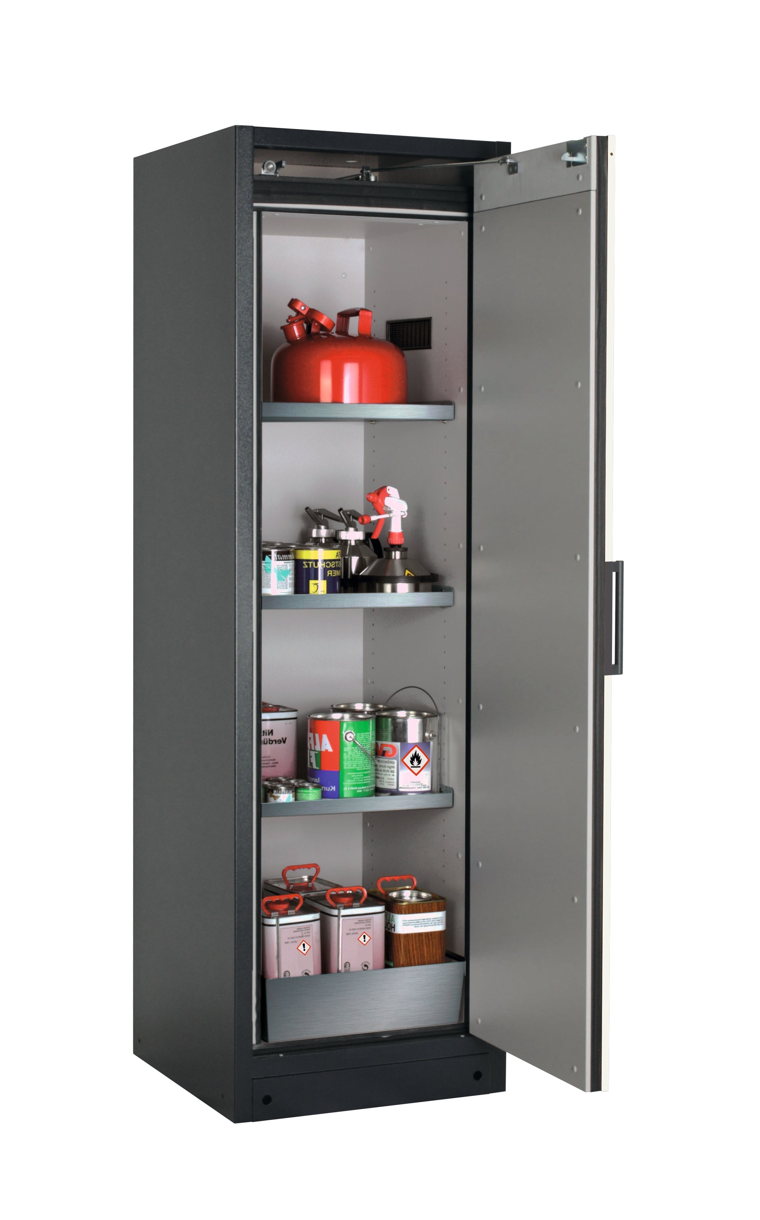 Type 90 safety storage cabinet Q-CLASSIC-90 model Q90.195.060.R in asecos silver with 3x shelf standard (stainless steel 1.4301),