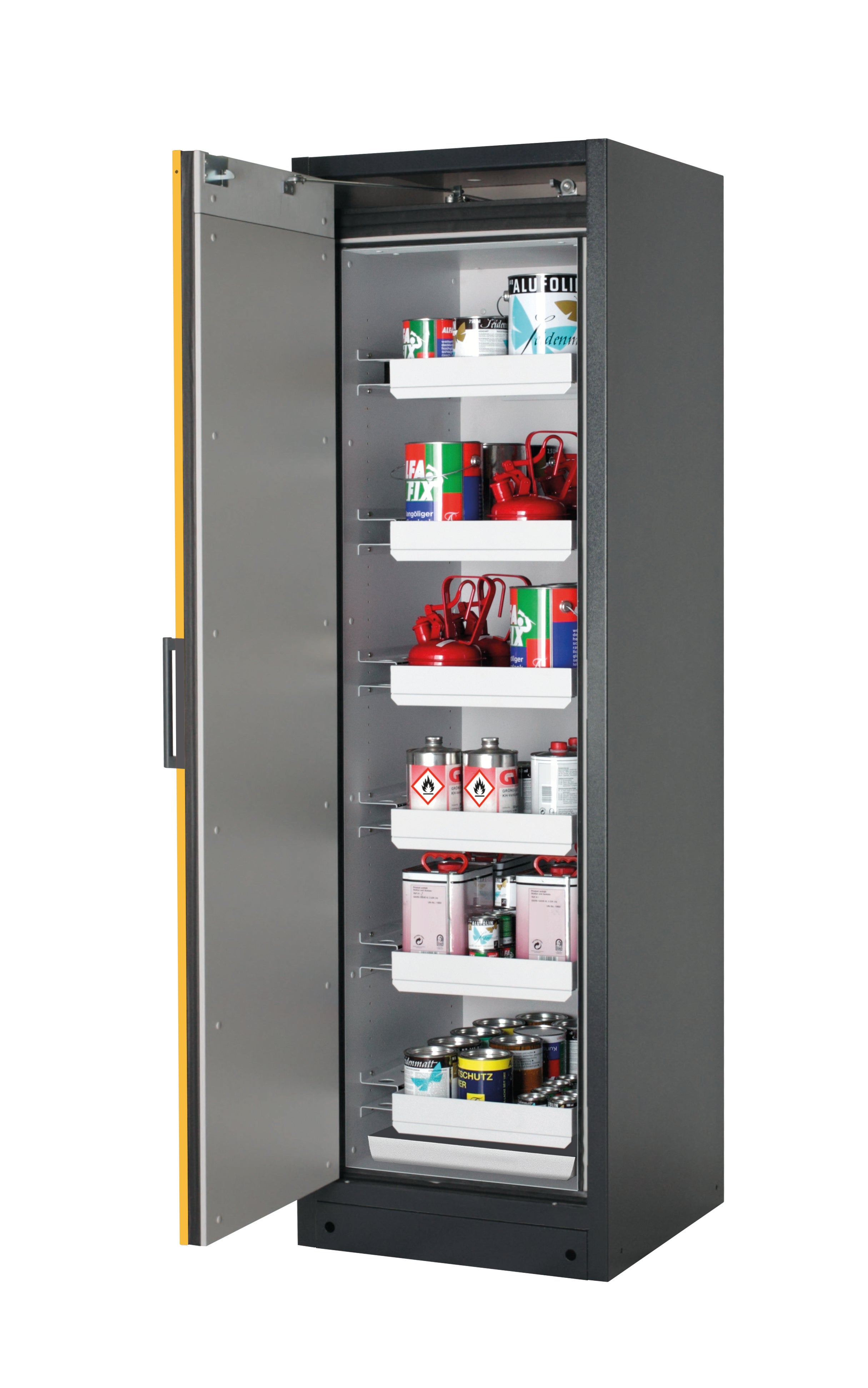 Type 90 safety storage cabinet Q-PEGASUS-90 model Q90.195.060.WDAC in warning yellow RAL 1004 with 6x drawer (standard) (sheet steel),