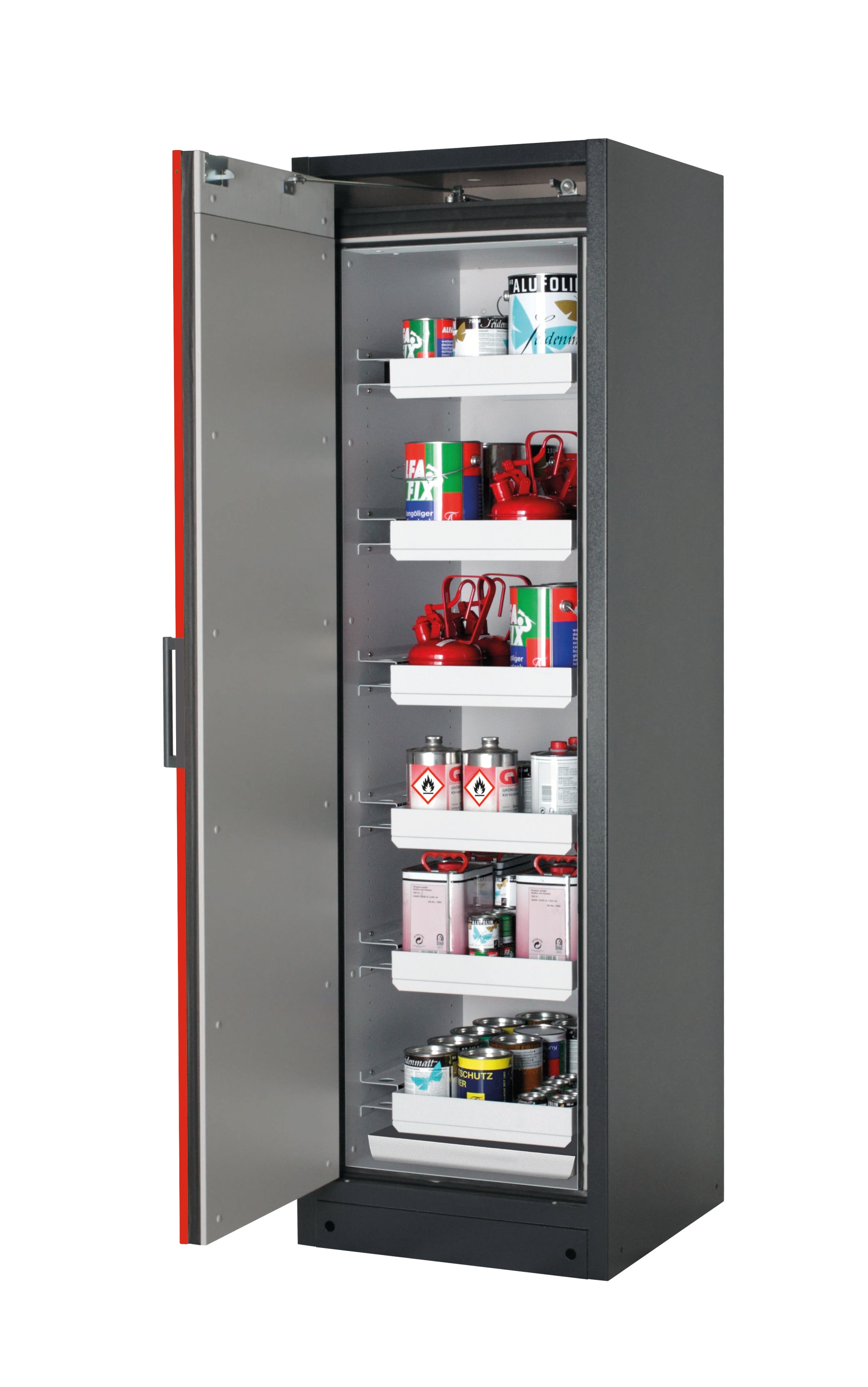 Type 90 safety storage cabinet Q-PEGASUS-90 model Q90.195.060.WDAC in traffic red RAL 3020 with 6x drawer (standard) (sheet steel),