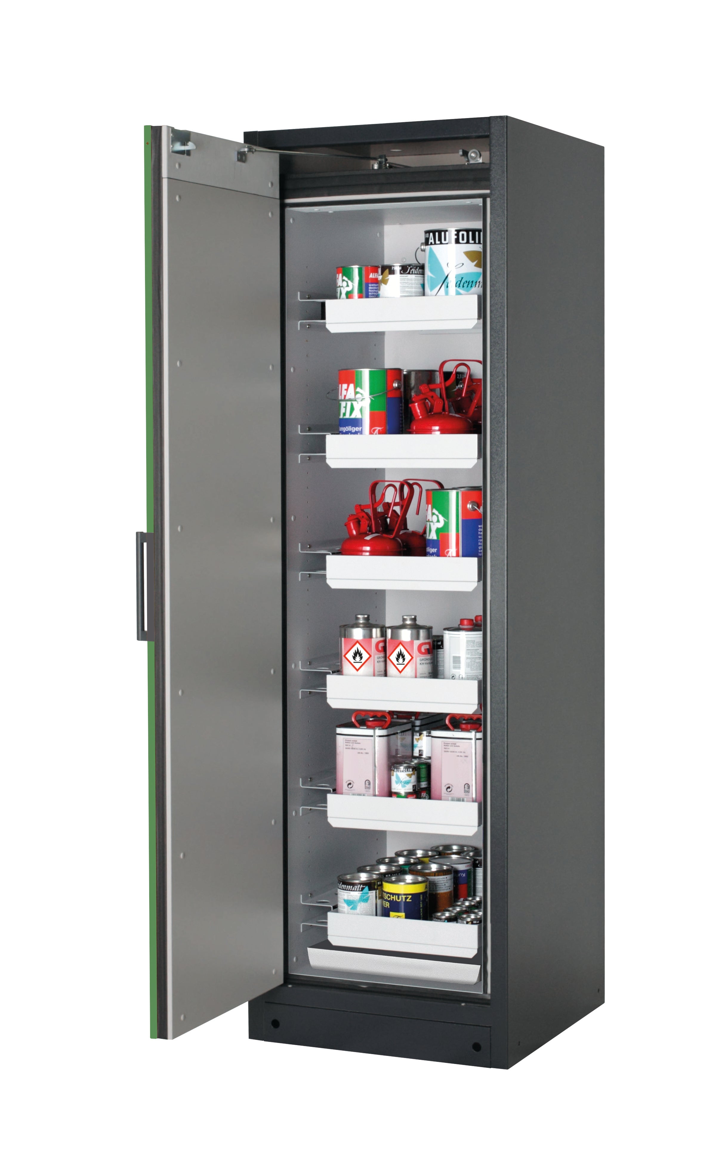 Type 90 safety storage cabinet Q-PEGASUS-90 model Q90.195.060.WDAC in reseda green RAL 6011 with 6x drawer (standard) (sheet steel),