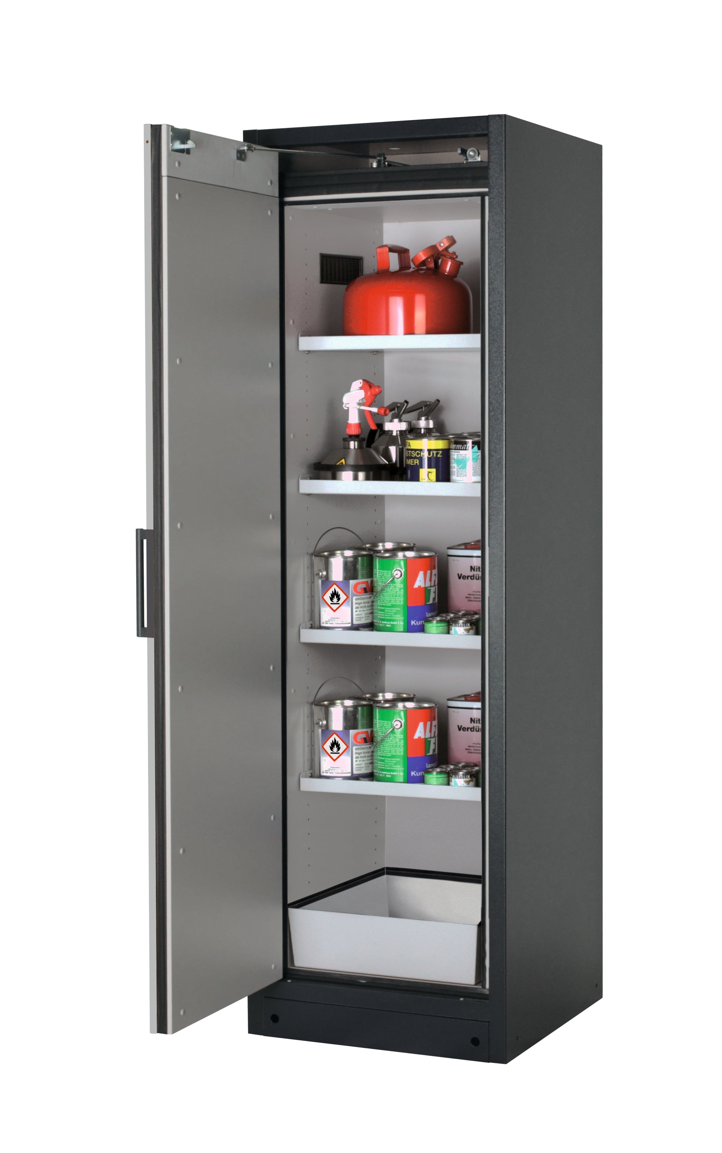 Type 90 safety storage cabinet Q-PEGASUS-90 model Q90.195.060.WDAC in pure white RAL 9010 with 4x shelf standard (sheet steel),