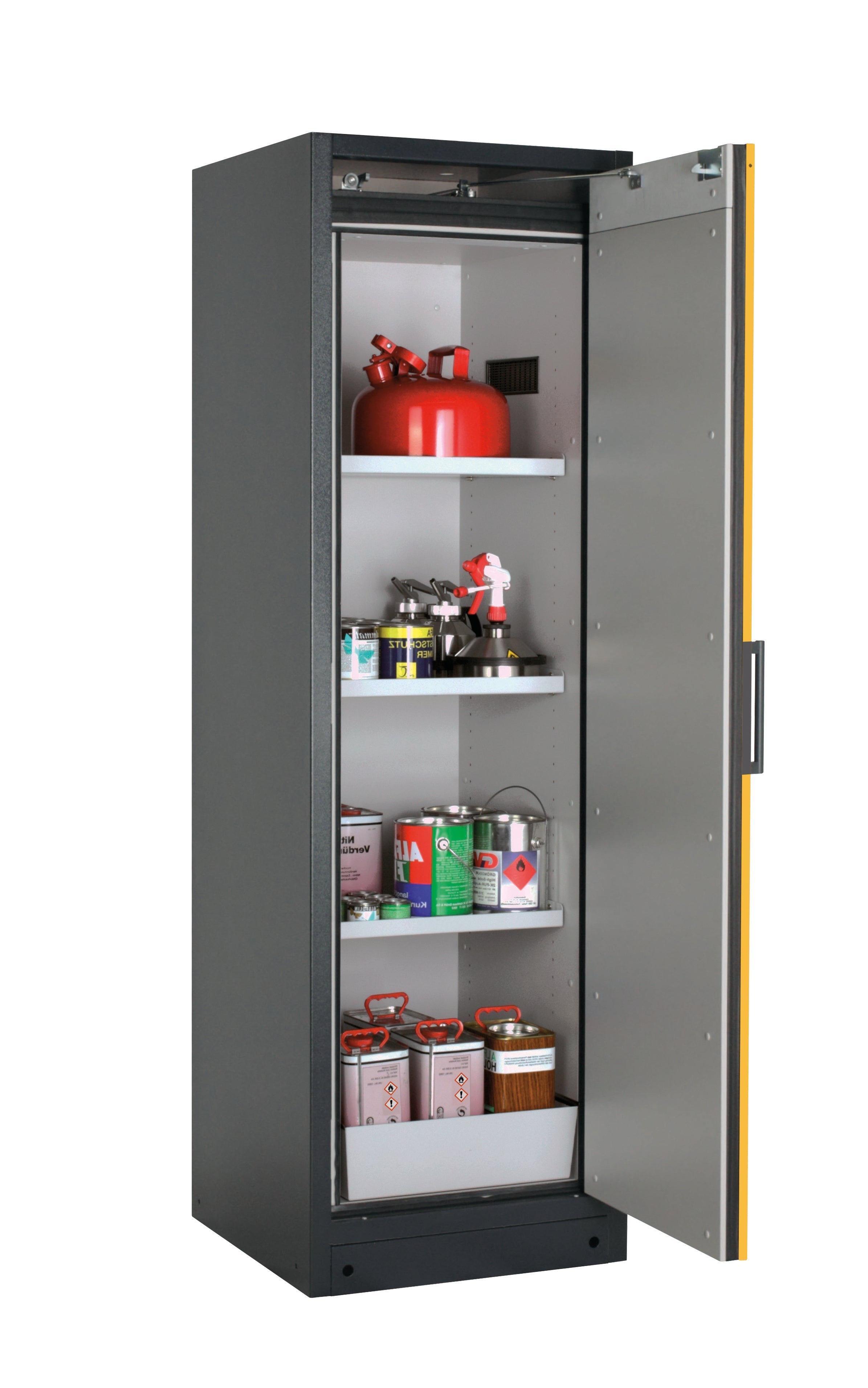 Type 90 safety storage cabinet Q-PEGASUS-90 model Q90.195.060.WDACR in warning yellow RAL 1004 with 3x shelf standard (sheet steel),