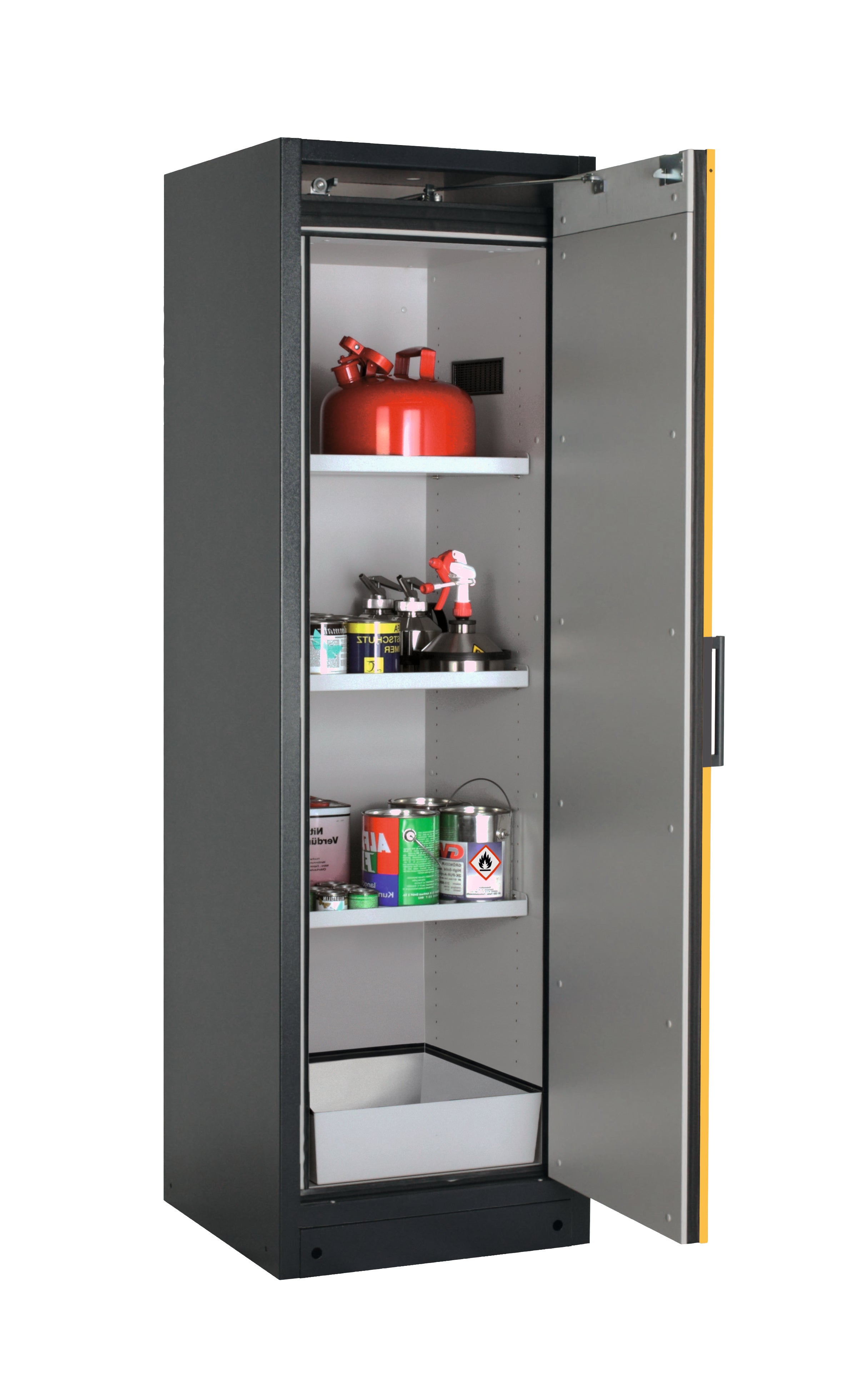 Type 90 safety storage cabinet Q-PEGASUS-90 model Q90.195.060.WDACR in warning yellow RAL 1004 with 3x shelf standard (sheet steel),