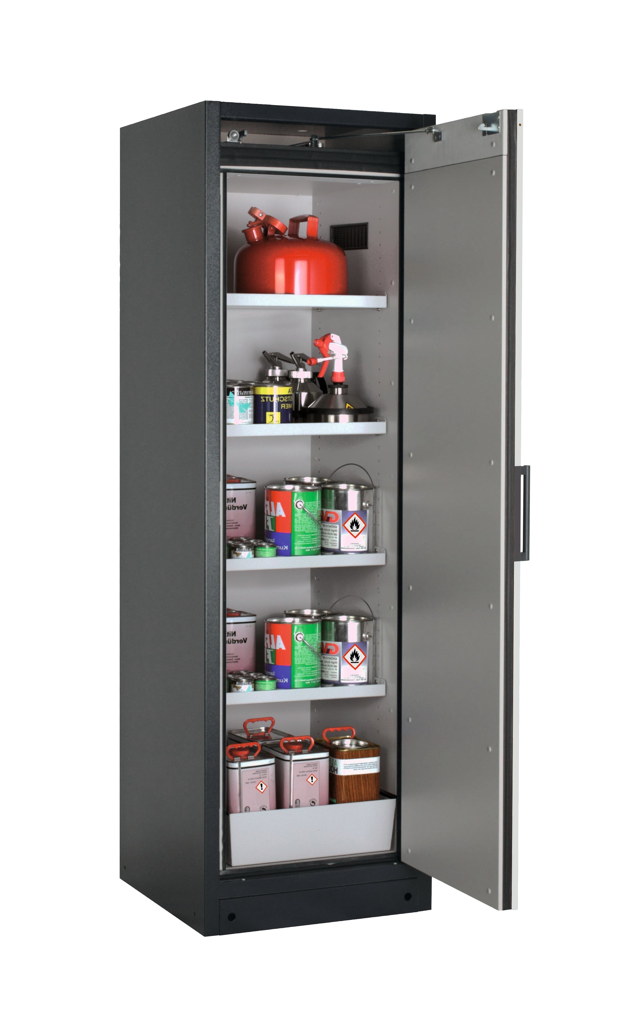 Type 90 safety storage cabinet Q-PEGASUS-90 model Q90.195.060.WDACR in light grey RAL 7035 with 4x shelf standard (sheet steel),