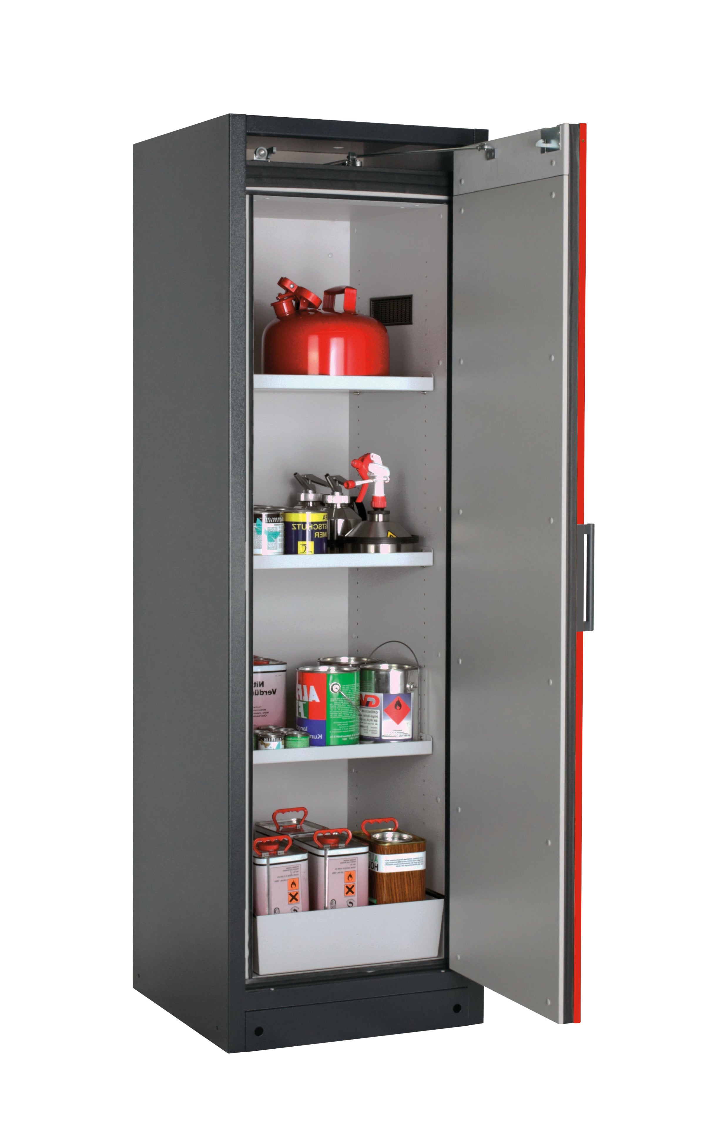 Type 90 safety storage cabinet Q-PEGASUS-90 model Q90.195.060.WDACR in traffic red RAL 3020 with 3x shelf standard (sheet steel),
