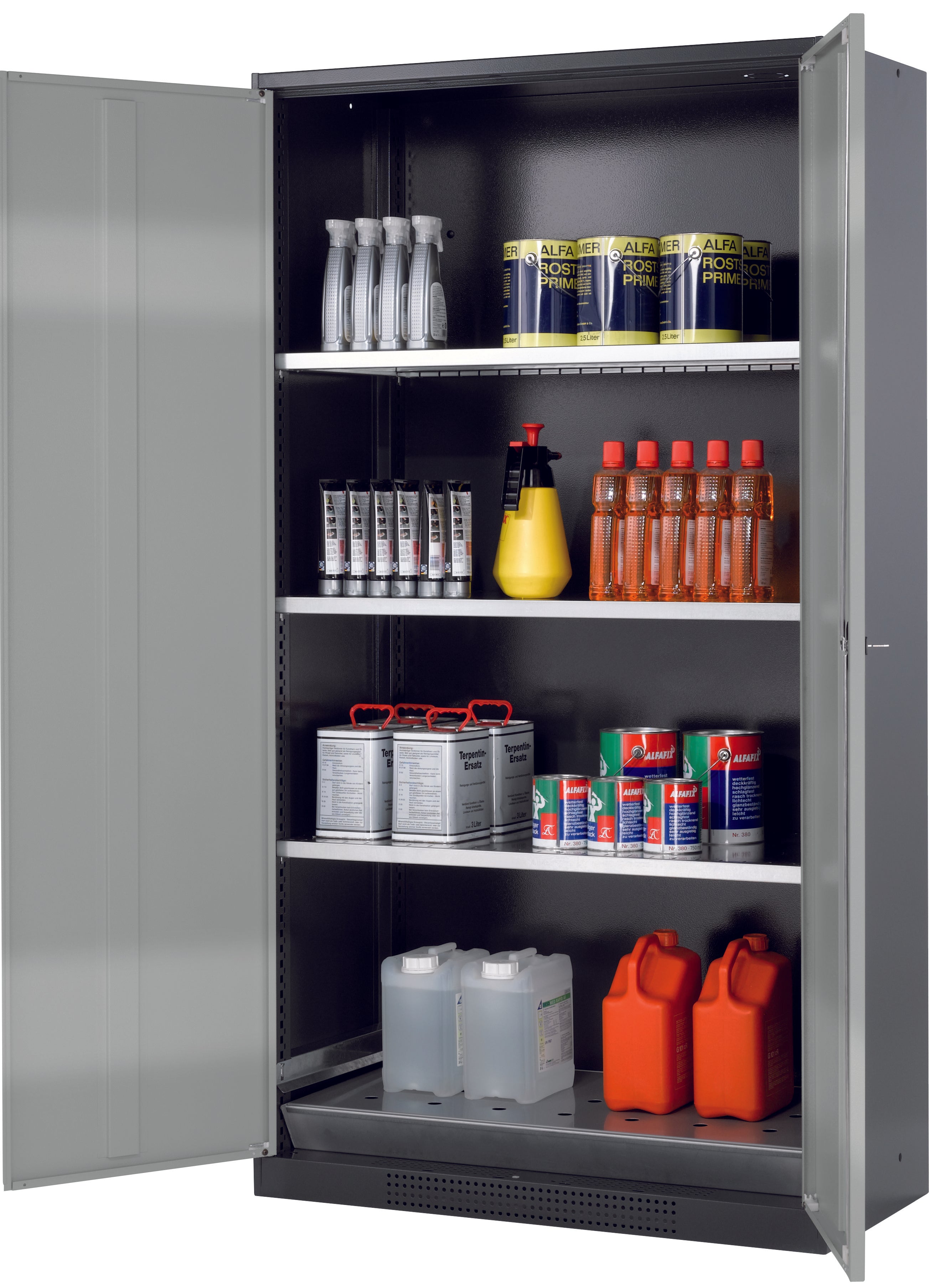Chemical cabinet CS-CLASSIC model CS.195.105 in asecos silver with 3x standard shelves (sheet steel)