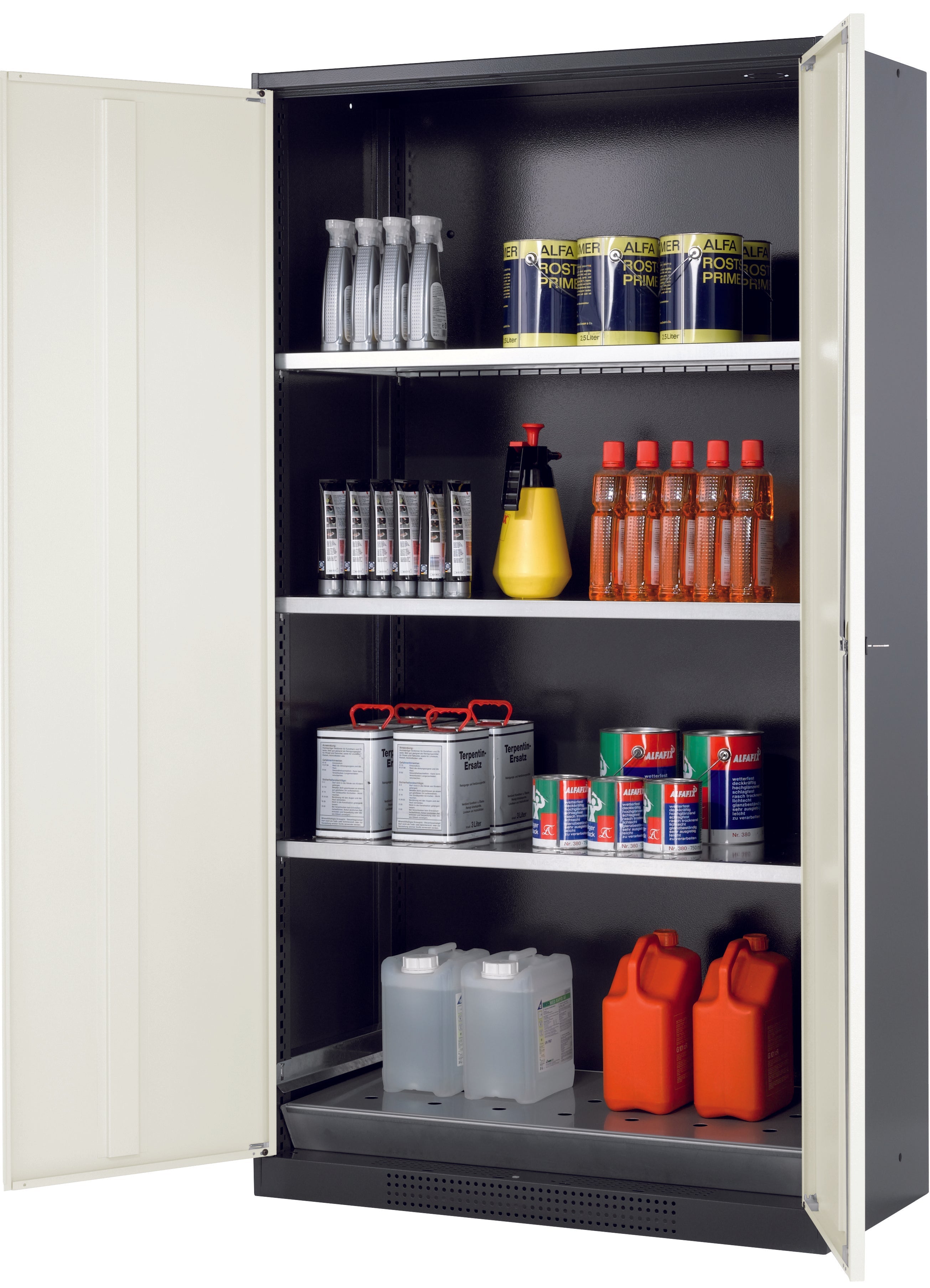 Chemical cabinet CS-CLASSIC model CS.195.105 in pure white RAL 9010 with 3x standard shelves (sheet steel)