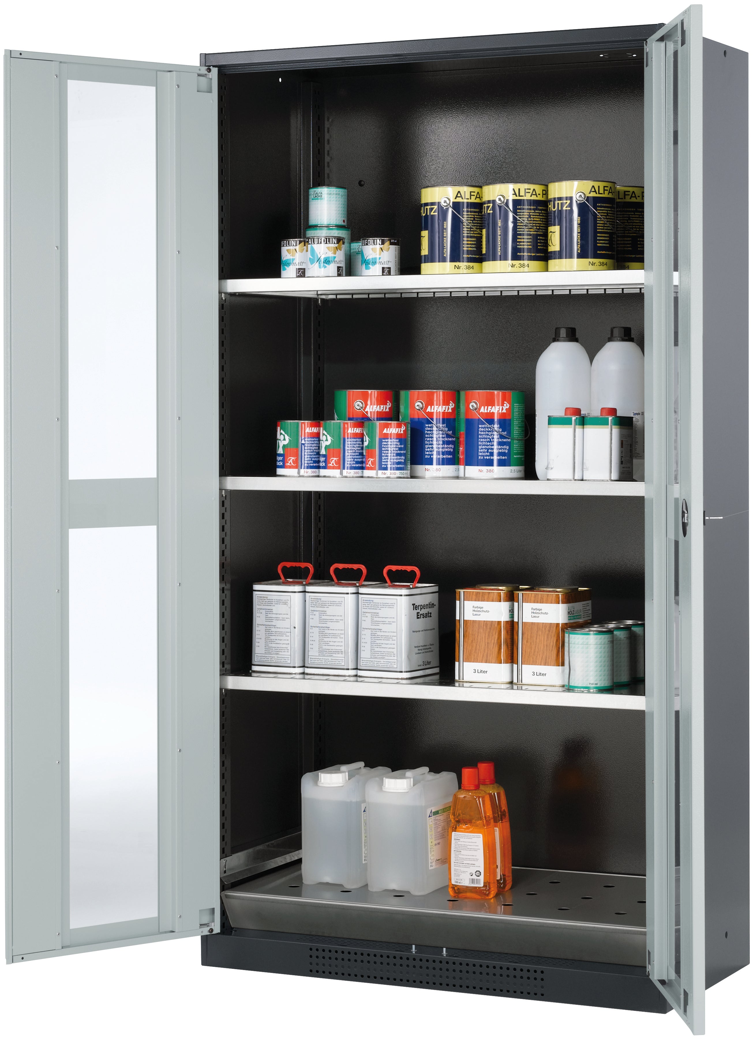 Chemical cabinet CS-CLASSIC-G model CS.195.105.WDFW in light gray RAL 7035 with 3x standard shelves (sheet steel)