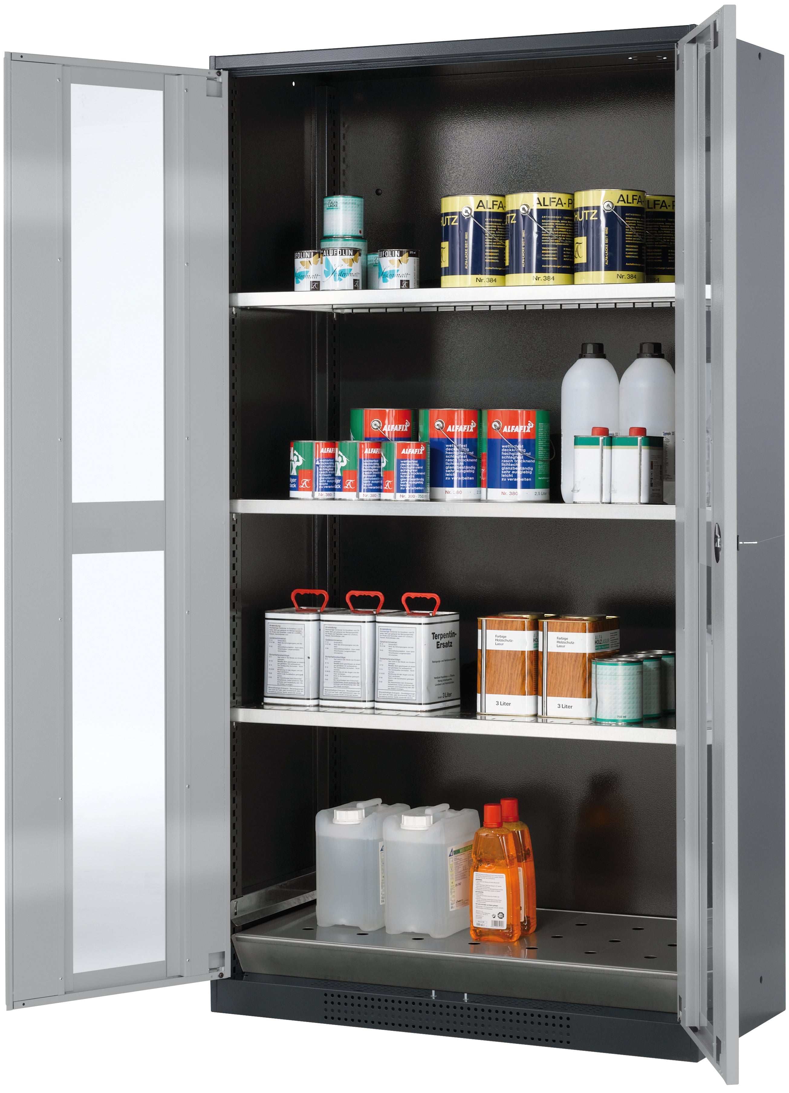 Chemical cabinet CS-CLASSIC-G model CS.195.105.WDFW in asecos silver with 3x standard shelves (sheet steel)