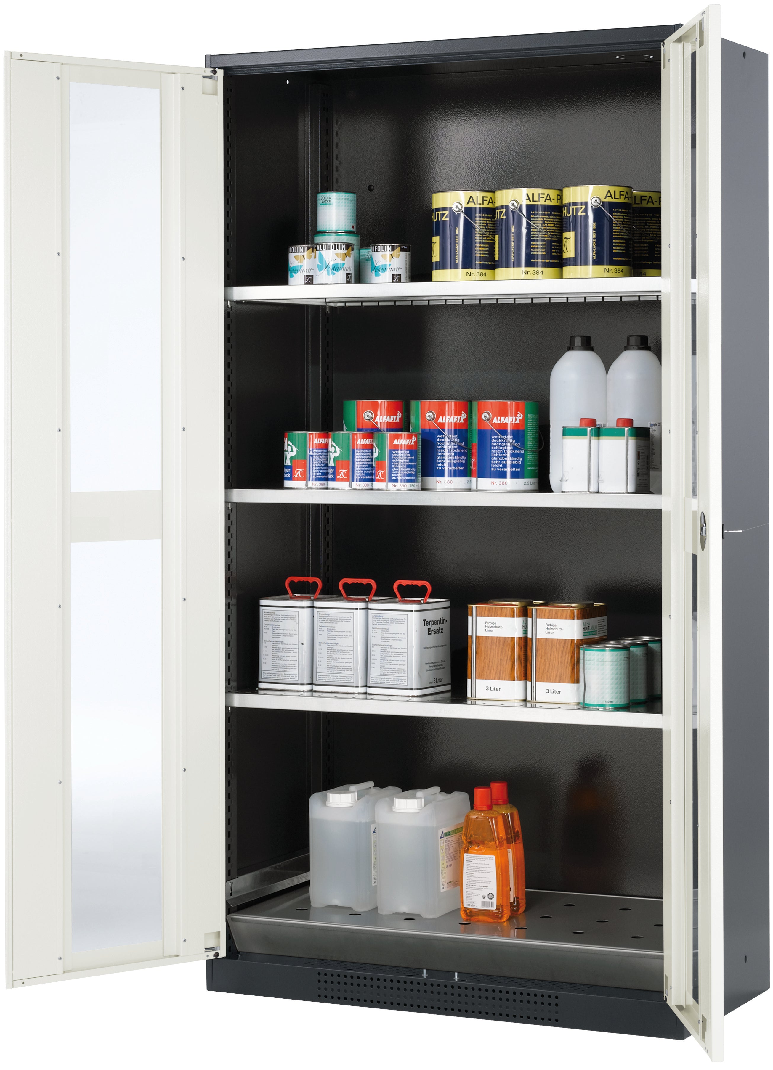 Chemical cabinet CS-CLASSIC-G model CS.195.105.WDFW in pure white RAL 9010 with 3x standard shelves (sheet steel)