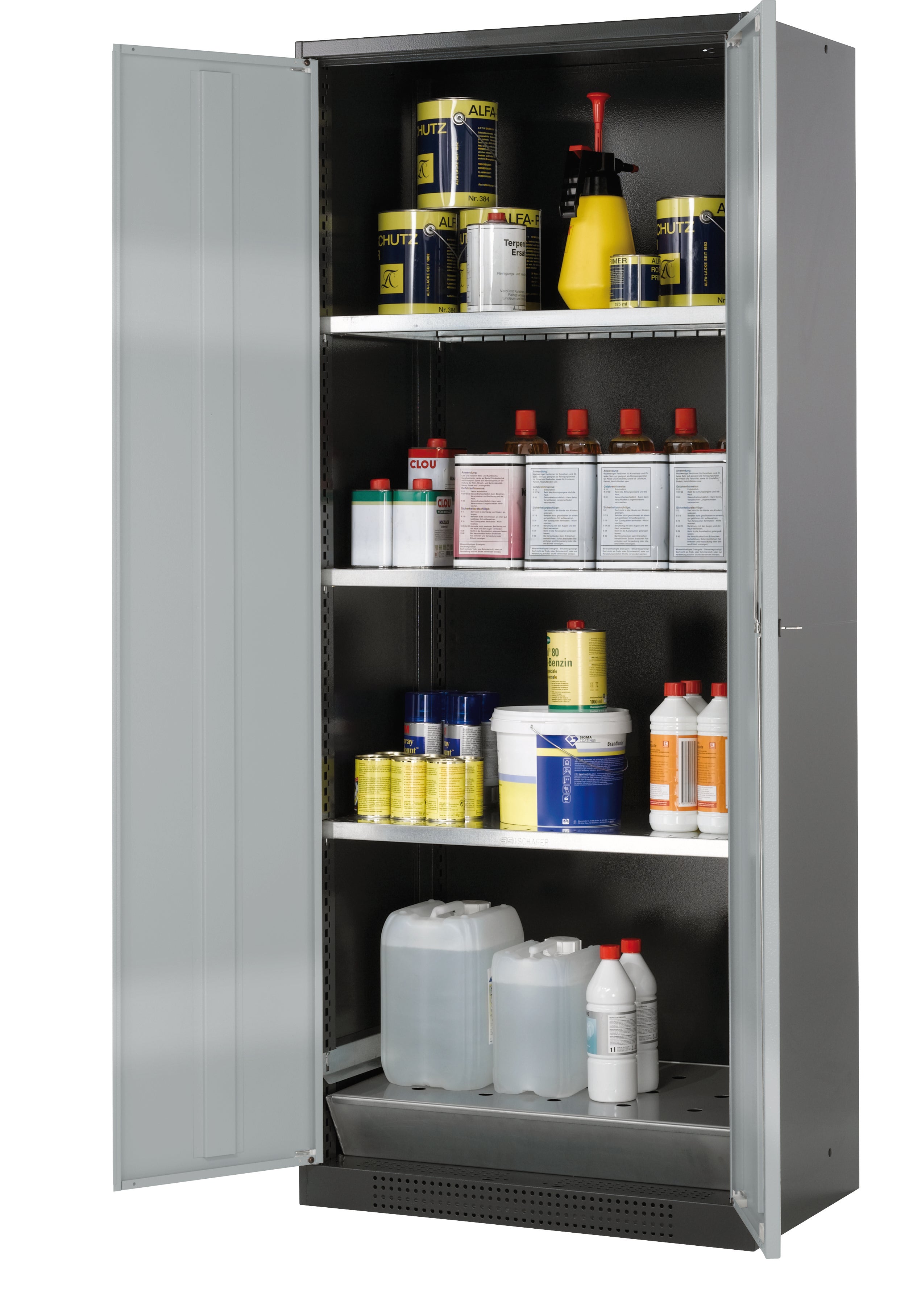 Chemical cabinet CS-CLASSIC model CS.195.081 in asecos silver with 3x standard shelves (sheet steel)