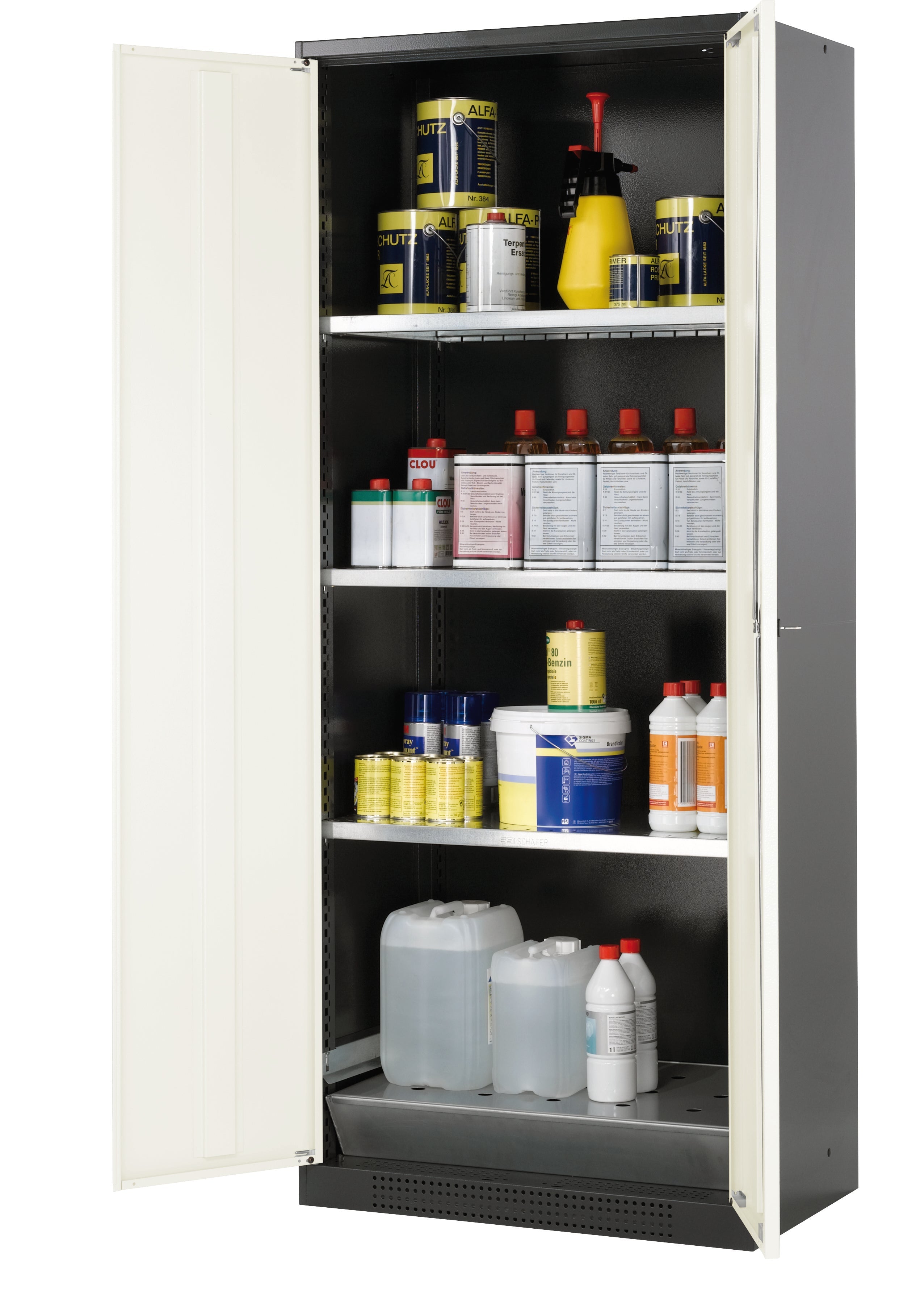 Chemical cabinet CS-CLASSIC model CS.195.081 in pure white RAL 9010 with 3x standard shelves (sheet steel)