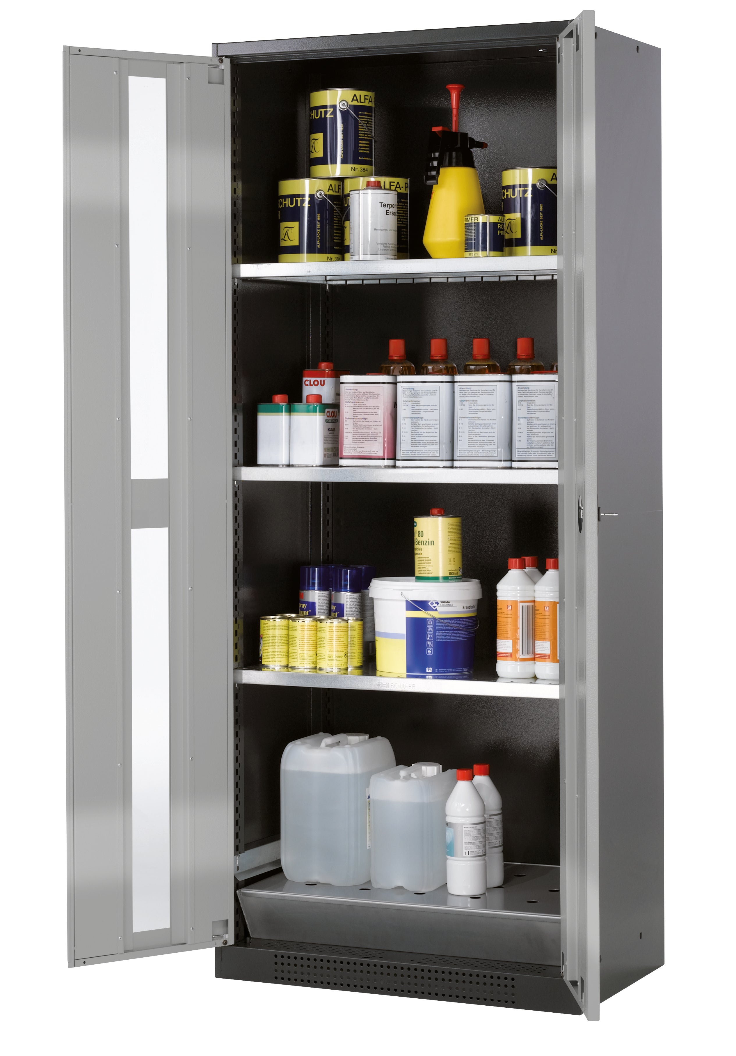 Chemical cabinet CS-CLASSIC-G model CS.195.081.WDFW in asecos silver with 3x standard shelves (sheet steel)