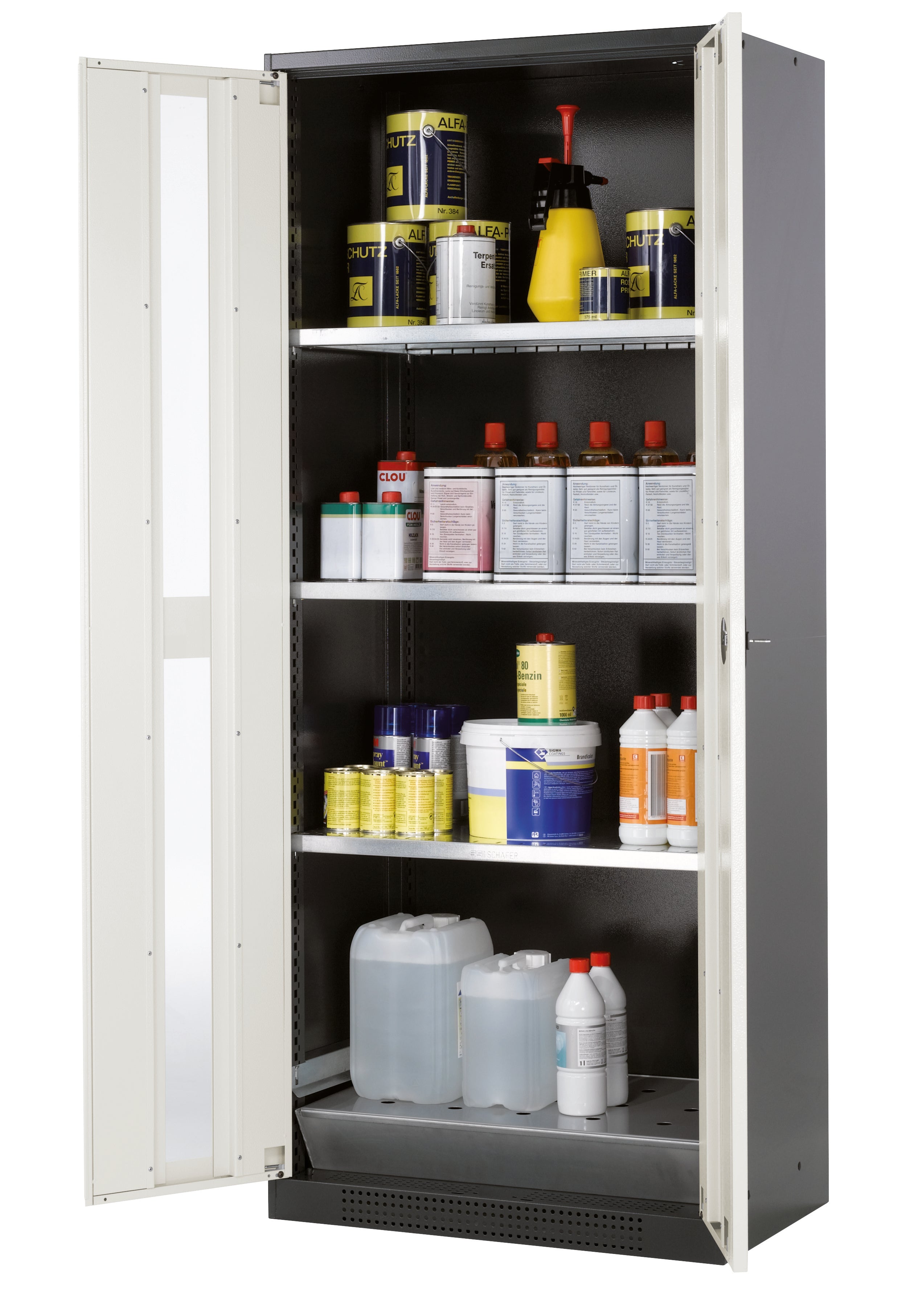 Chemical cabinet CS-CLASSIC-G model CS.195.081.WDFW in pure white RAL 9010 with 3x standard shelves (sheet steel)