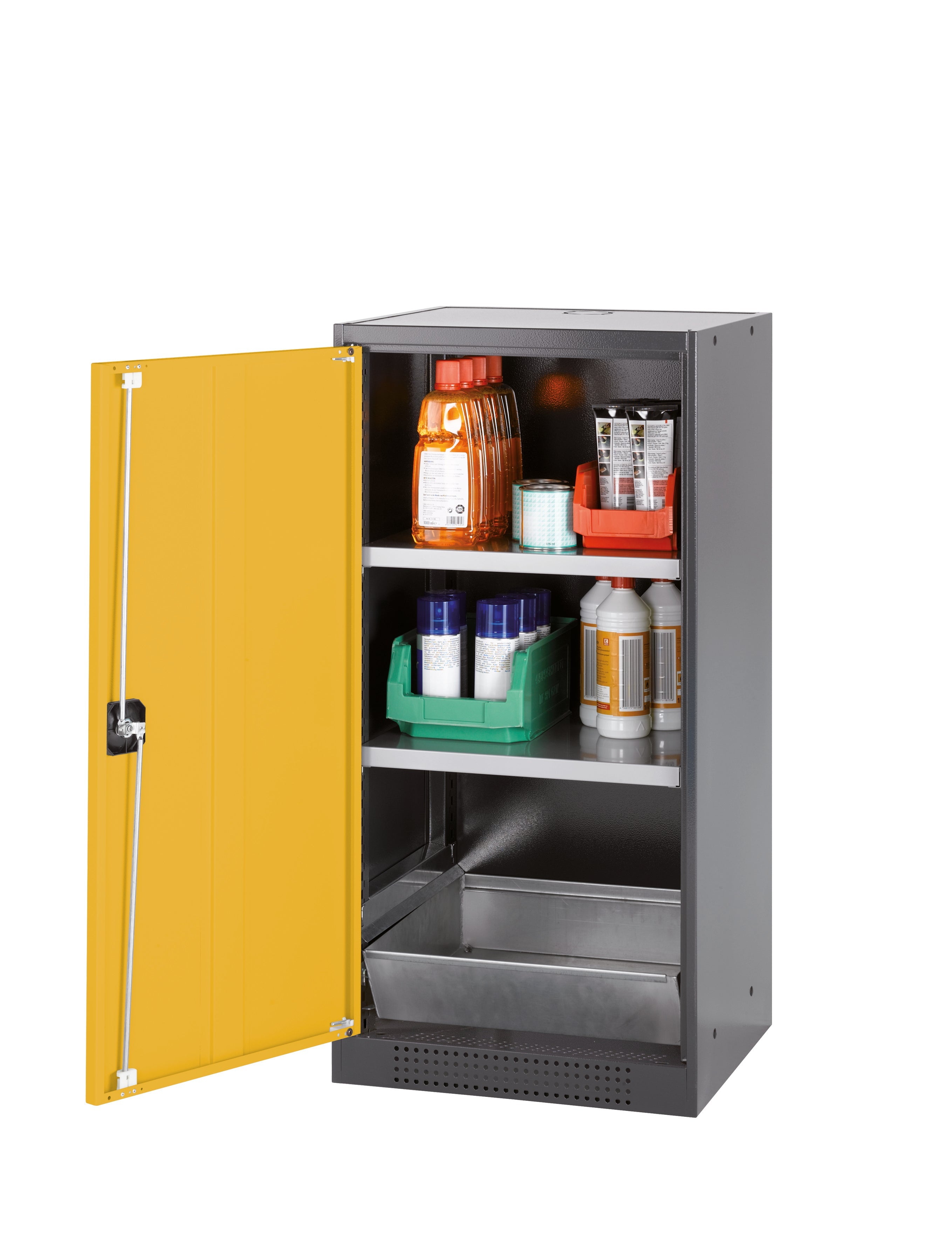 Chemical cabinet CS-CLASSIC model CS.110.054 in safety yellow RAL 1004 with 2x standard shelves (sheet steel)